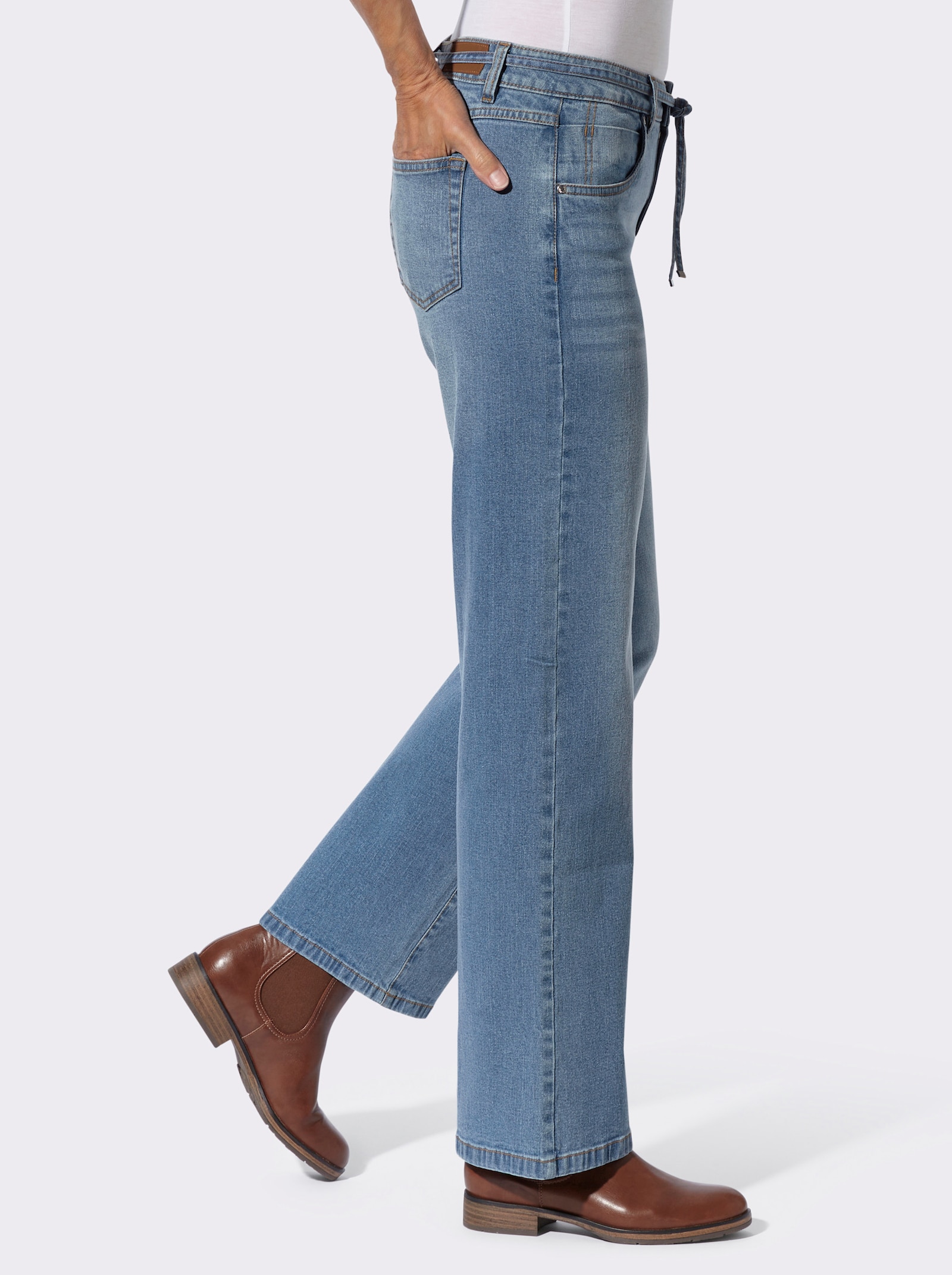  Jeans mit Bindegürtel - blue-bleached