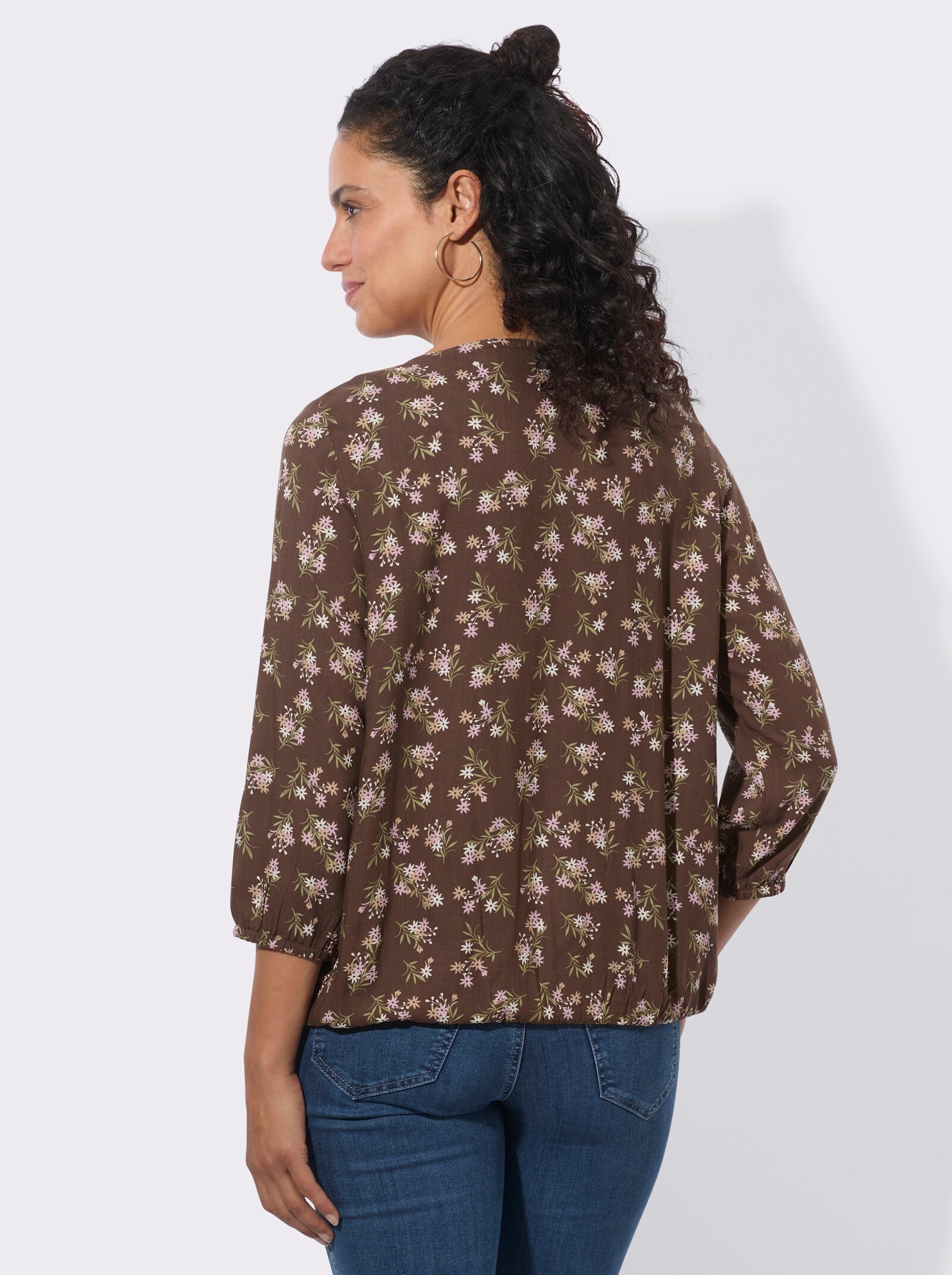  Druckbluse mit elastischem Saum - schoko-camel-bedruckt