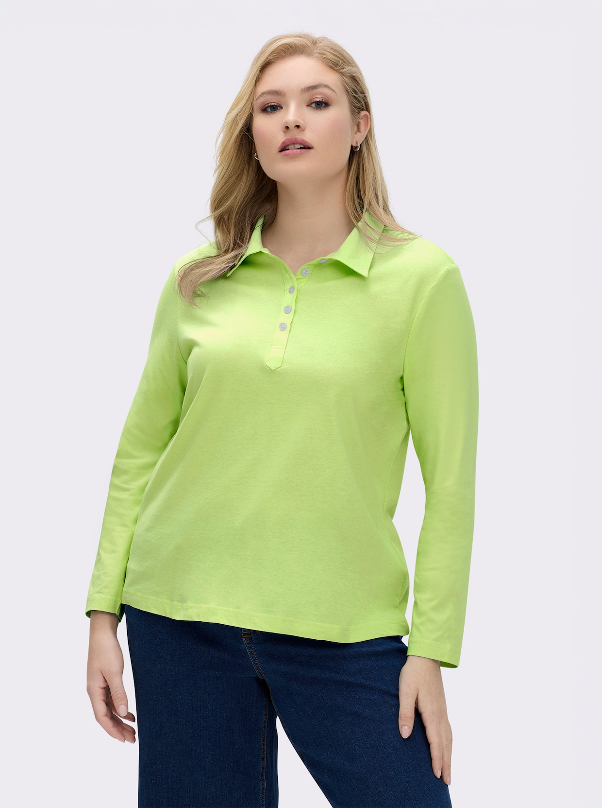 Langarm-Poloshirt in reiner Baumwoll-Qualität - pistazie