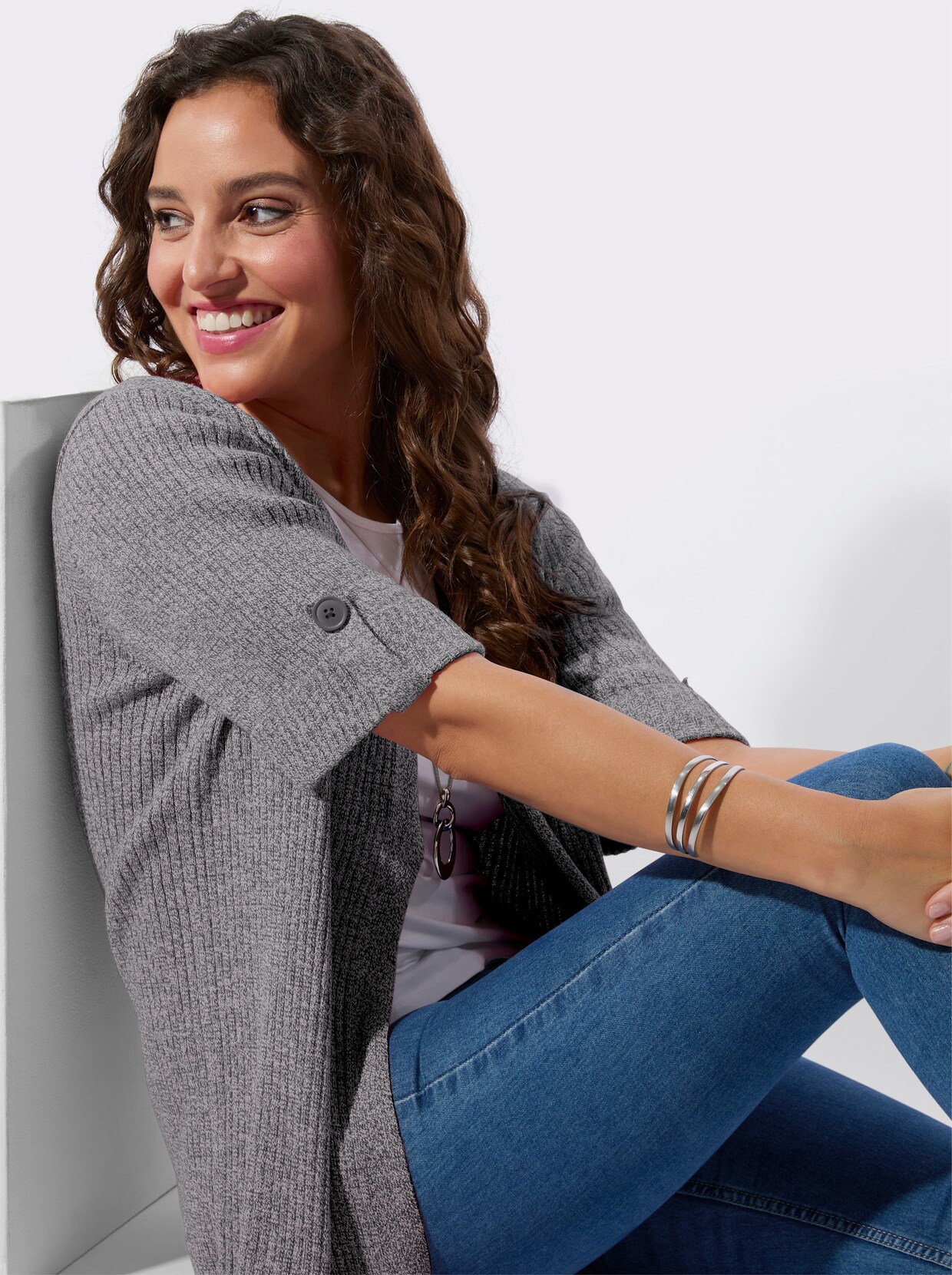 Strickjacke - schwarz-weiß-meliert