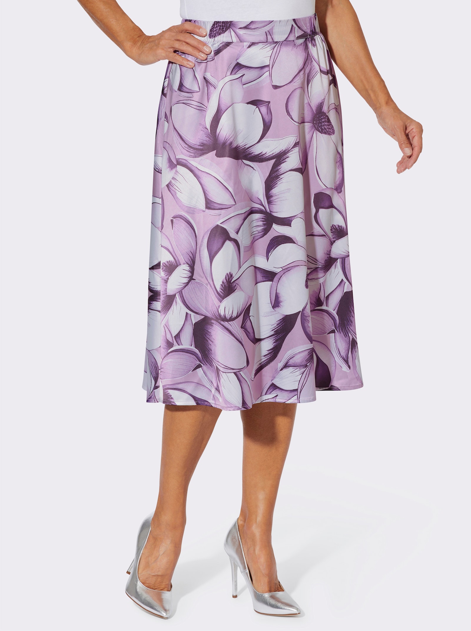 Schlupfrock in Satin-Qualität - ecru-aubergine-bedruckt