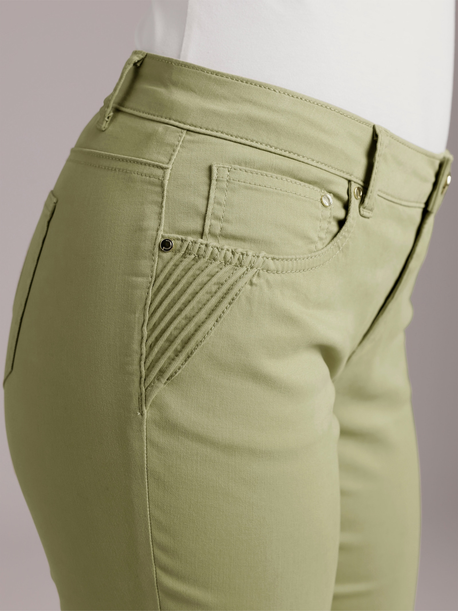 CREATION L PREMIUM 5-Pocket-Jeans mit Biesen-Verzierung an den Taschen - schilf