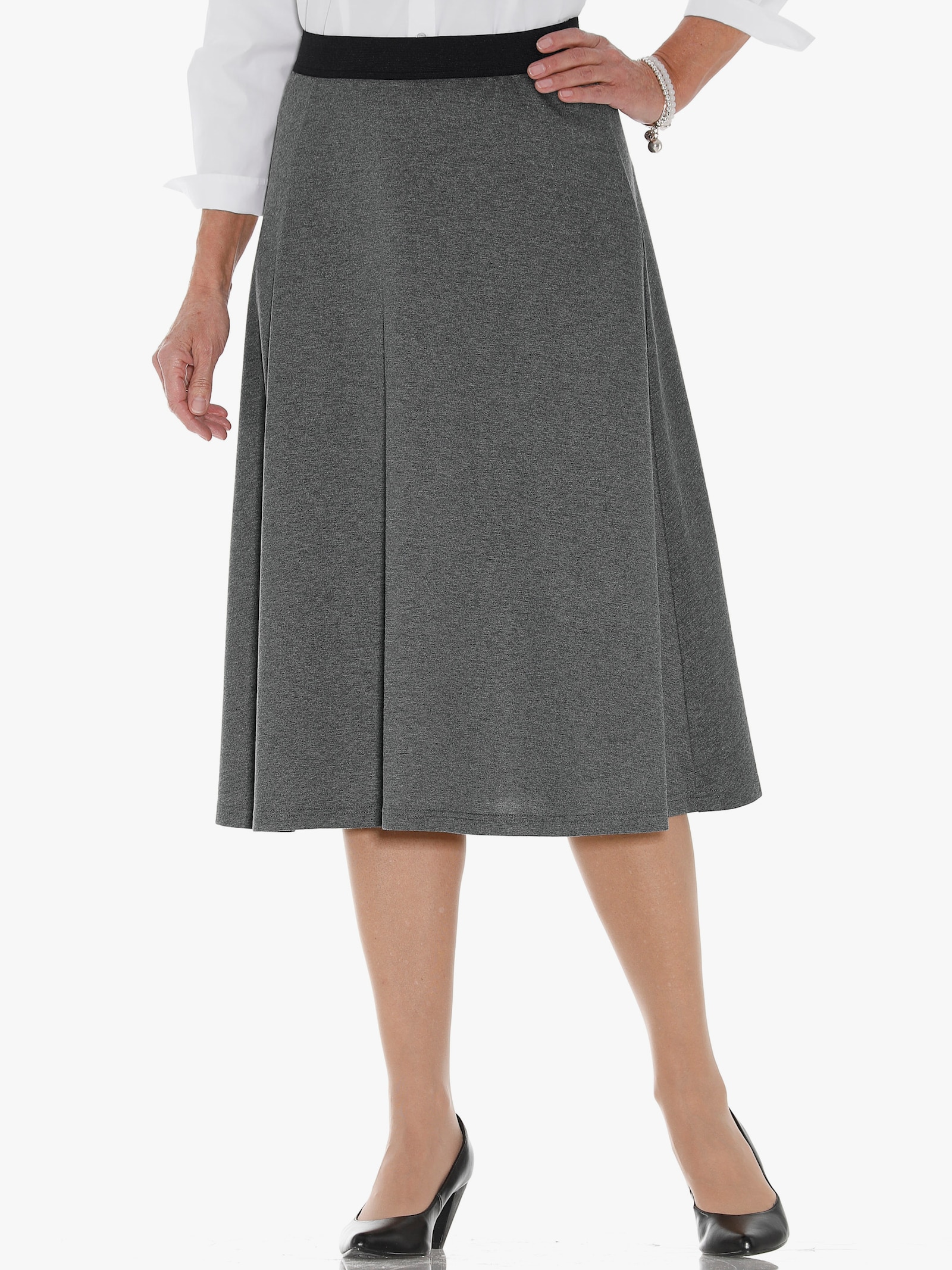 Jerseyrok met contrastband - zwart + antraciet gemêleerd