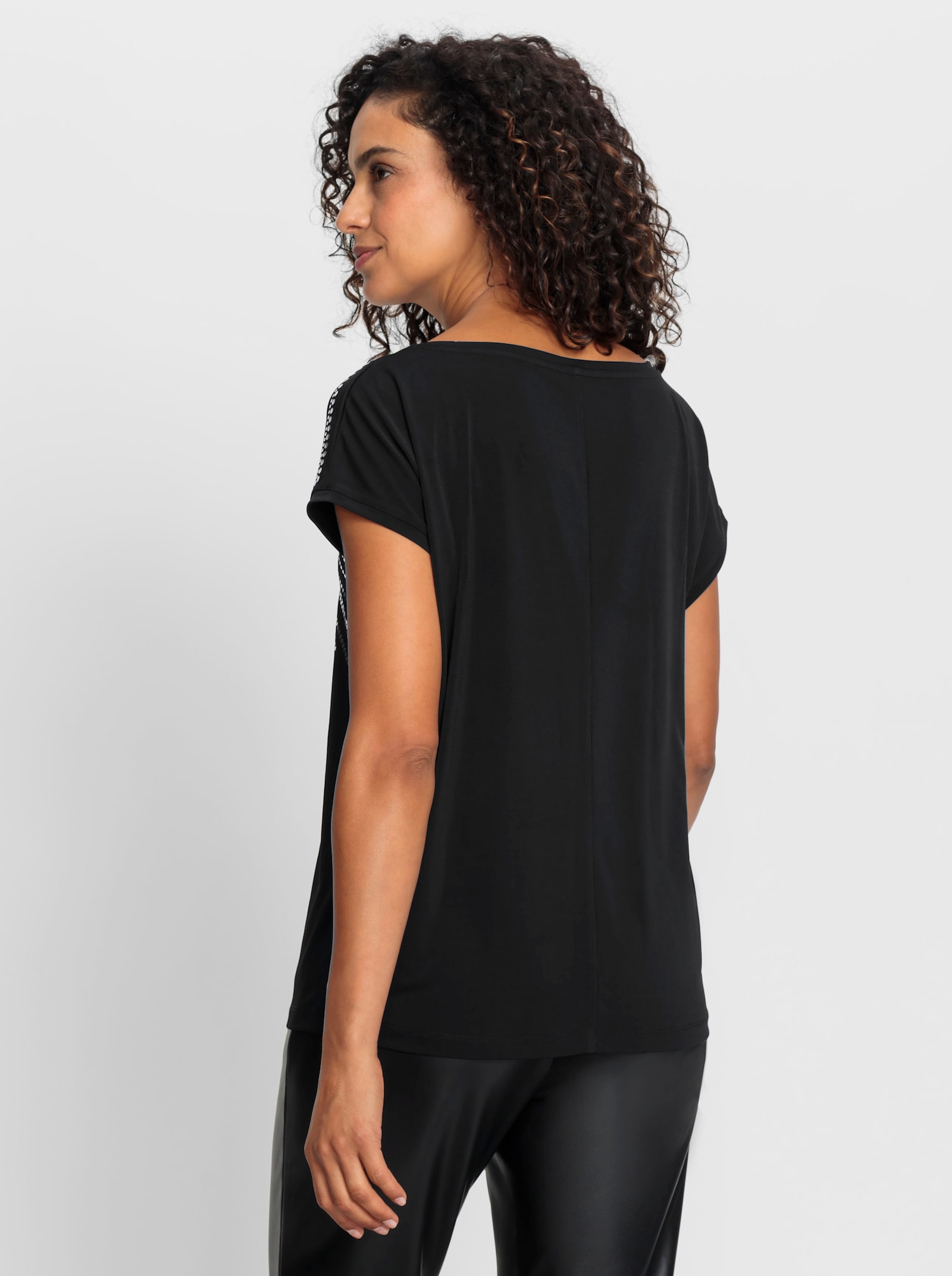 Kurzarmshirt mit silberfarbenem Druck - schwarz-silberfarben-bedruckt