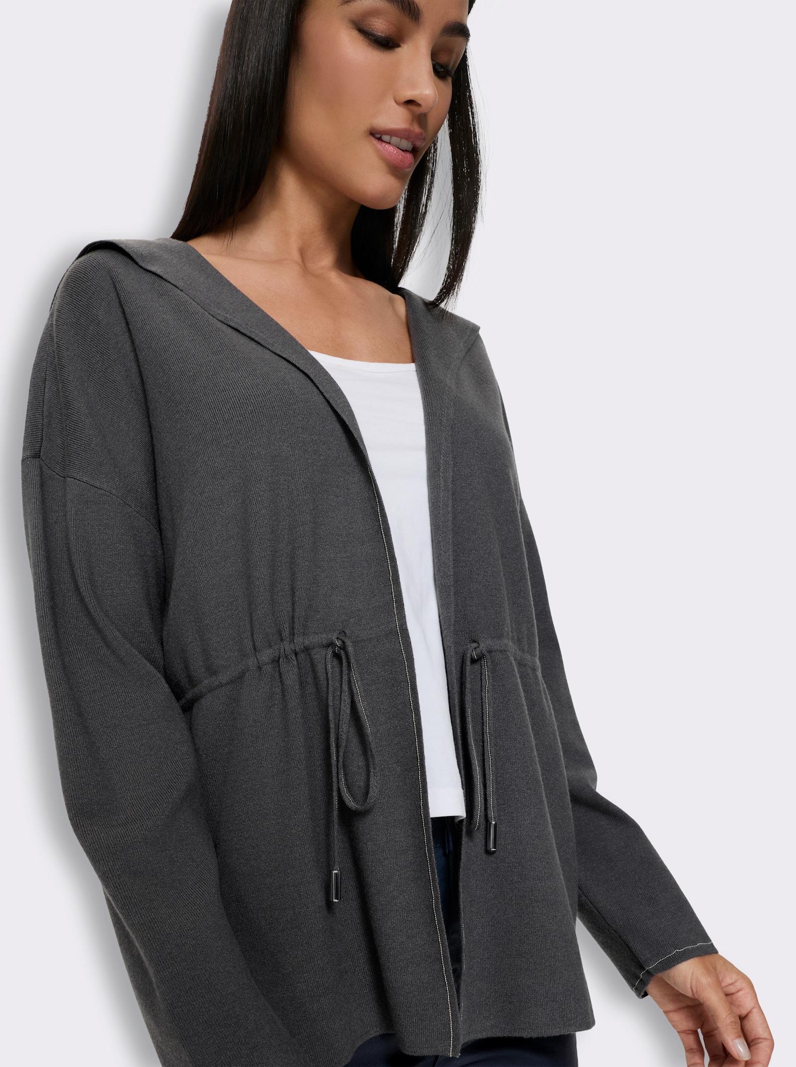 heine Kapuzenstrickjacke - anthrazit-meliert