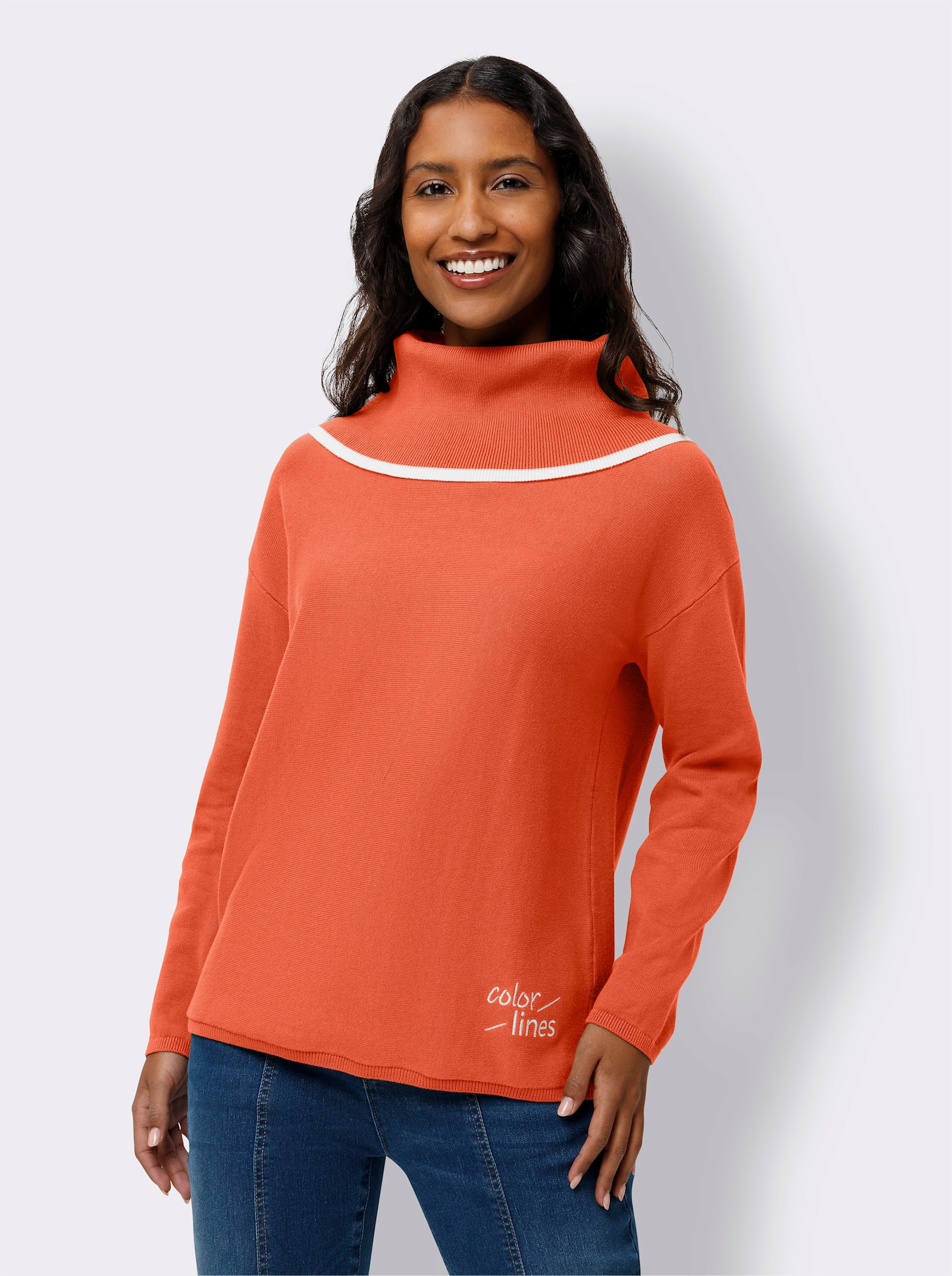 heine Langarm-Pullover mit weitem Rollkragen - orange