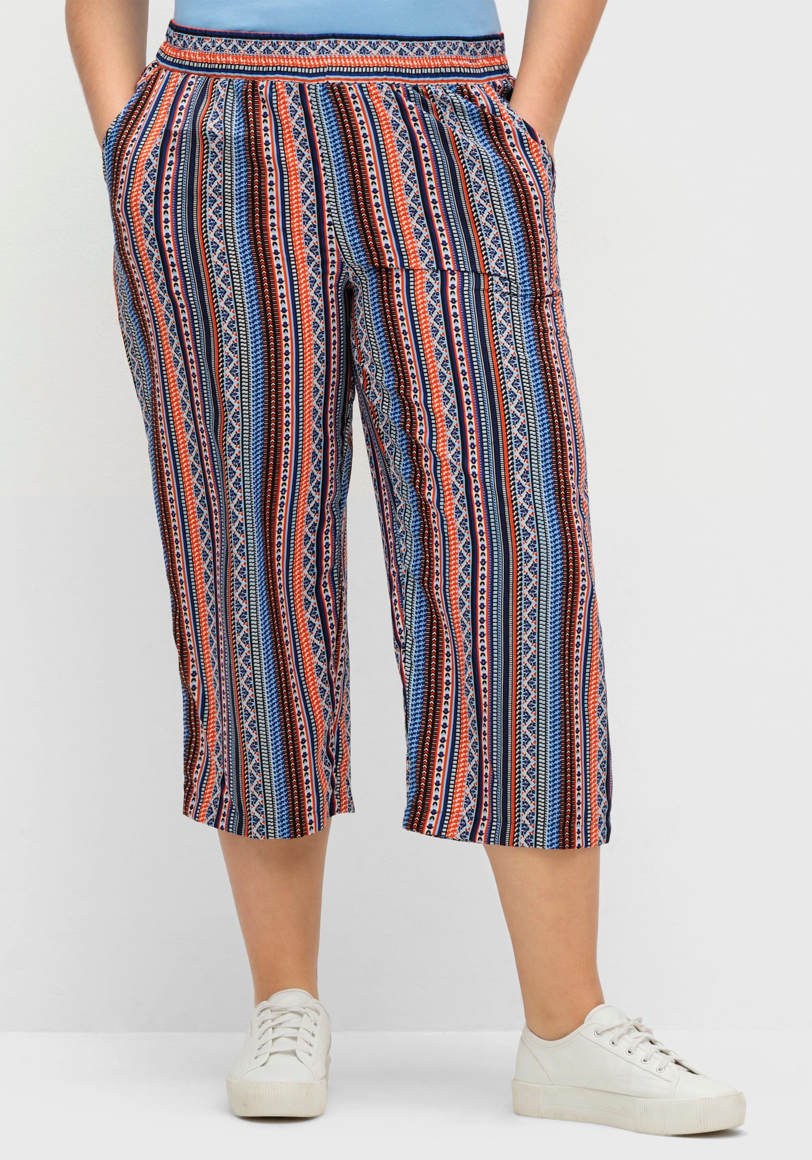 Culotte mit zwei Taschen - aqua-orange-gestreift + royalblau