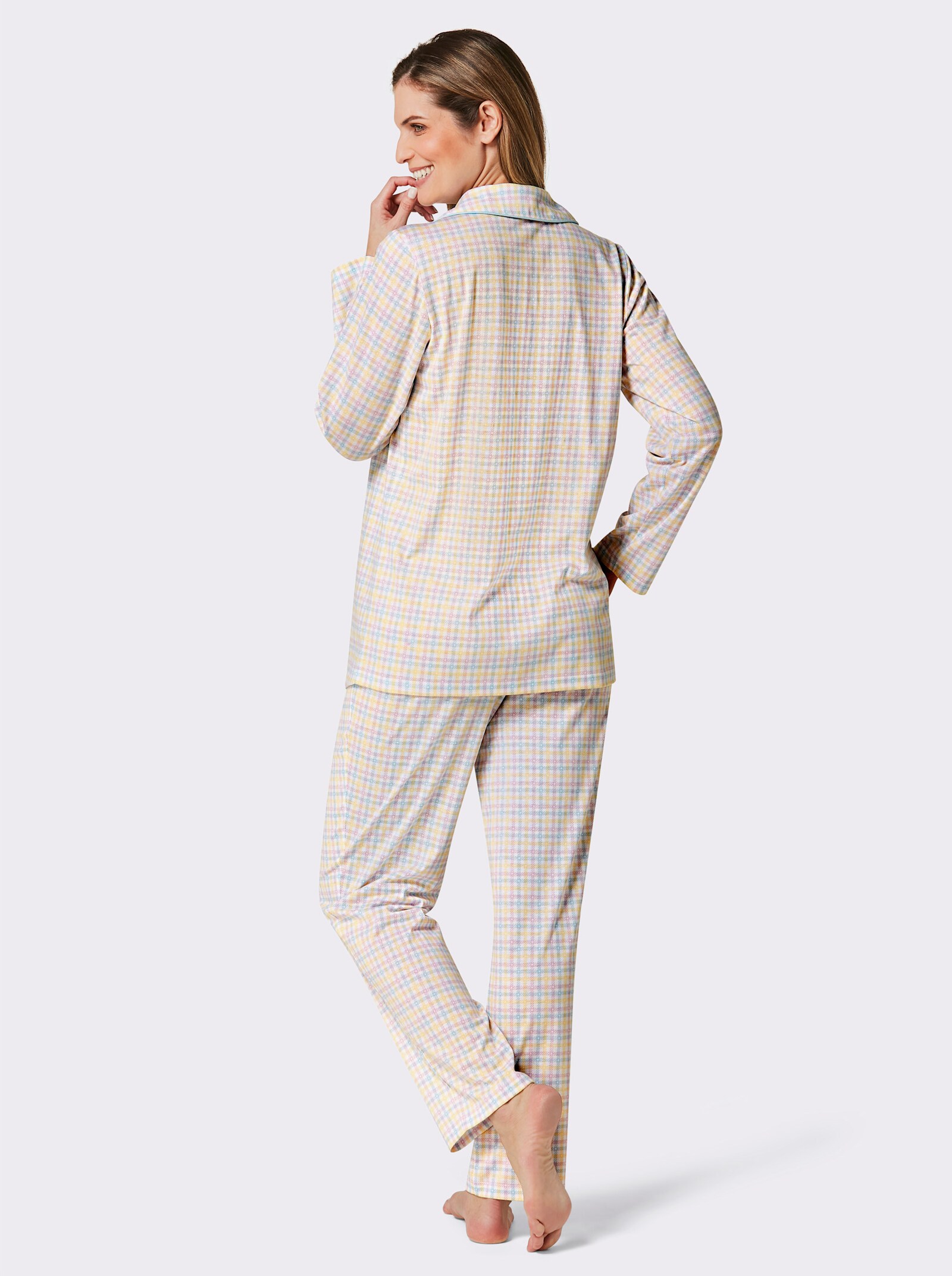 wäschepur Pyjama - eisblau-rosé-kariert