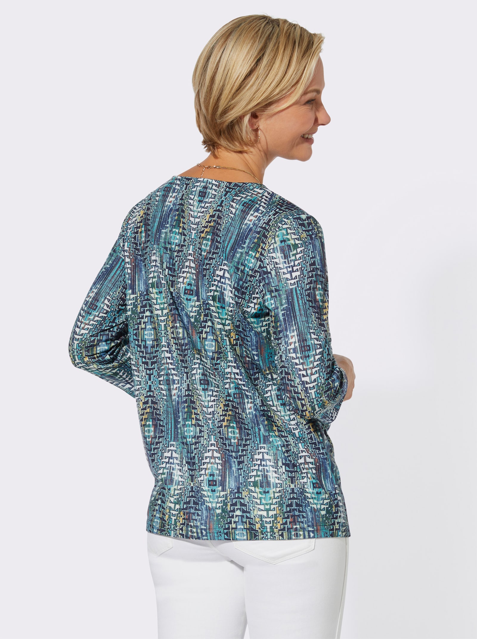 Tričko s kulatým výstřihem s 3/4 rukávy, snadná údržba - královská modrá-potisk