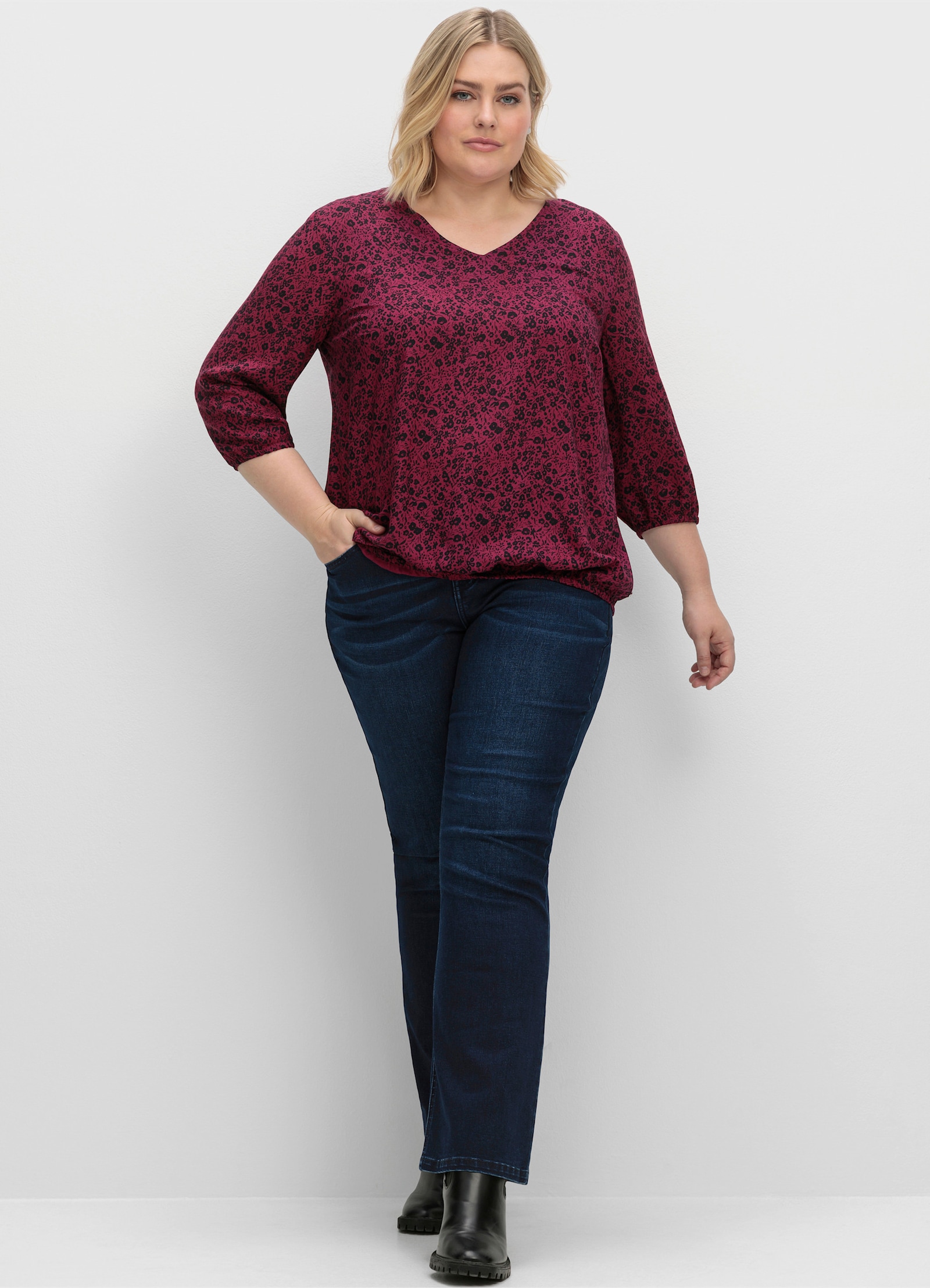 sheego Tuniek met minimalistische print - bessenrood gedessineerd