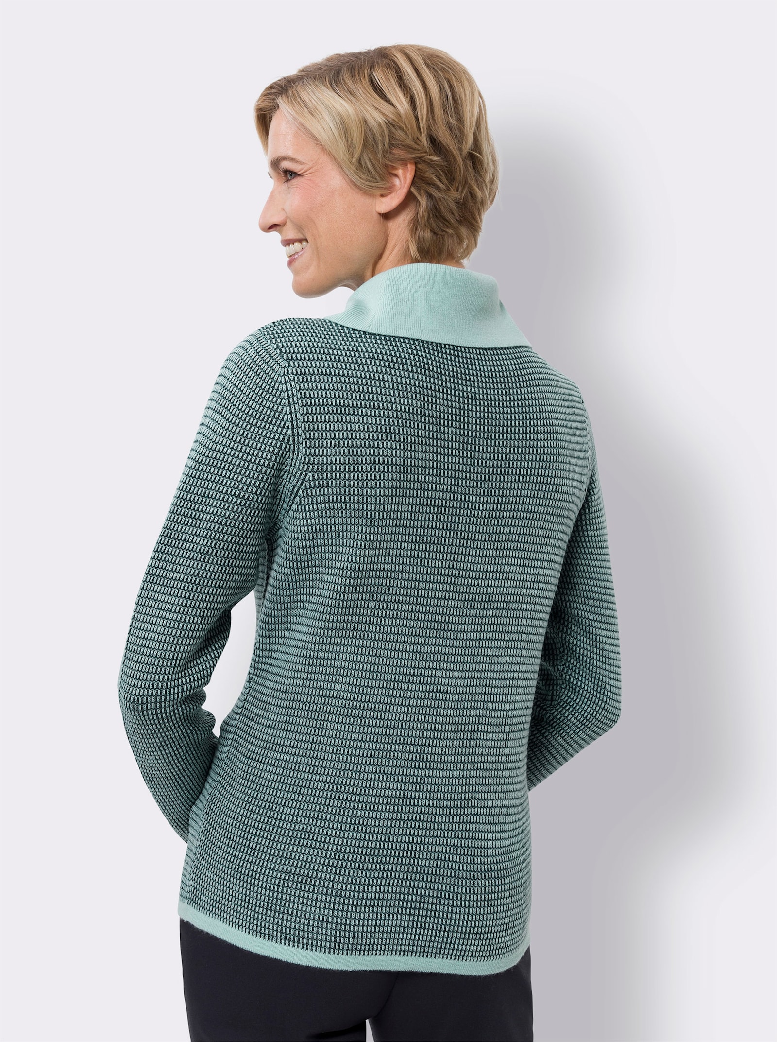 Pullover met lange mouwen met wijde rolkraag - petrol/mint gedessineerd