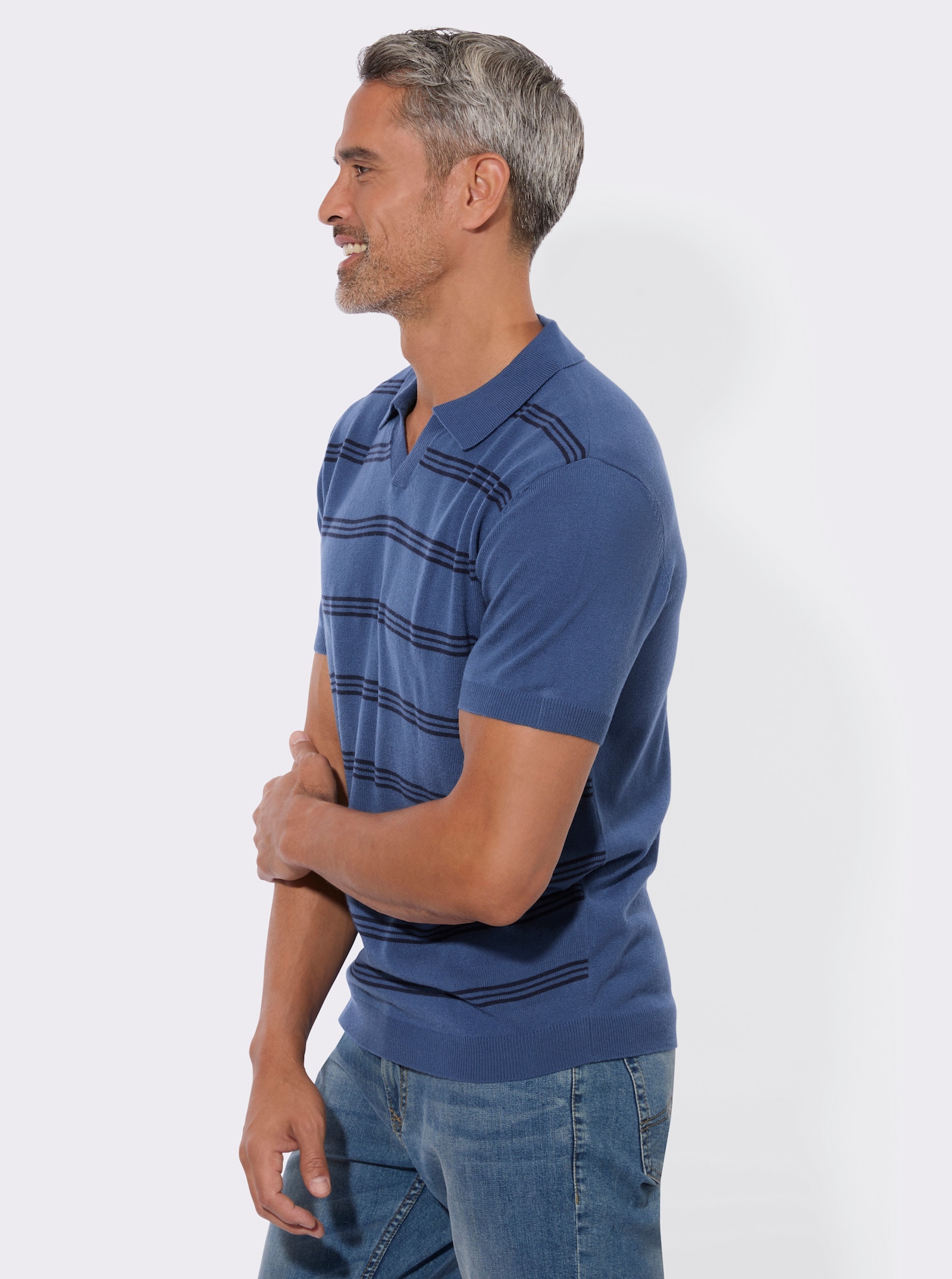 Polopullover mit Streifenmuster - jeansblau-marine