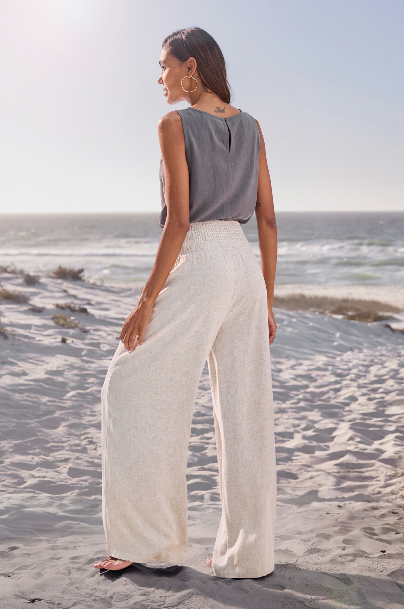French Connection Leinenhose - beige meliert