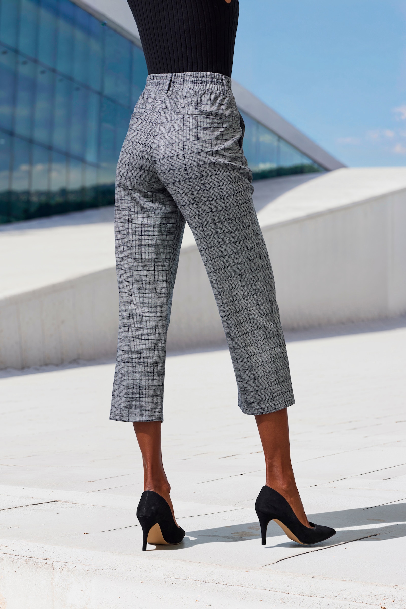 LASCANA Pantalon large - gris à carreaux