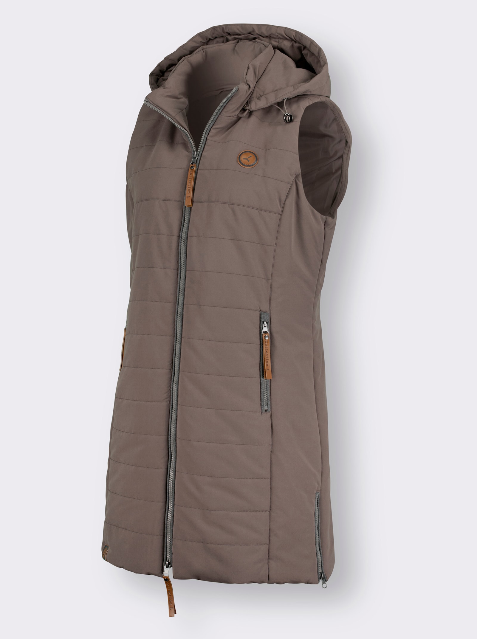 Longweste mit abnehmbarer Kapuze - taupe