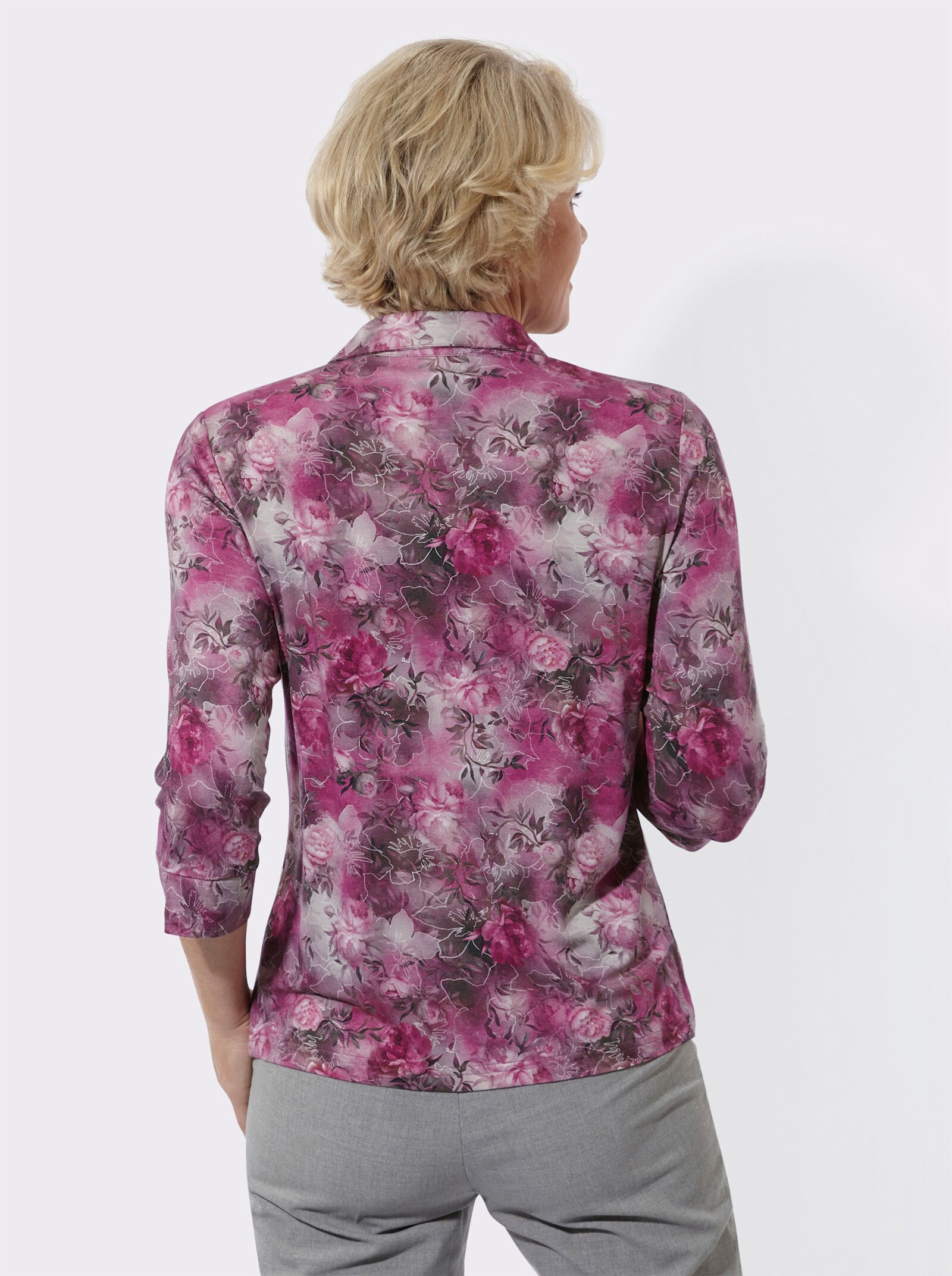 Poloshirt im Blüten-Dessin - malve-hellgrau-bedruckt