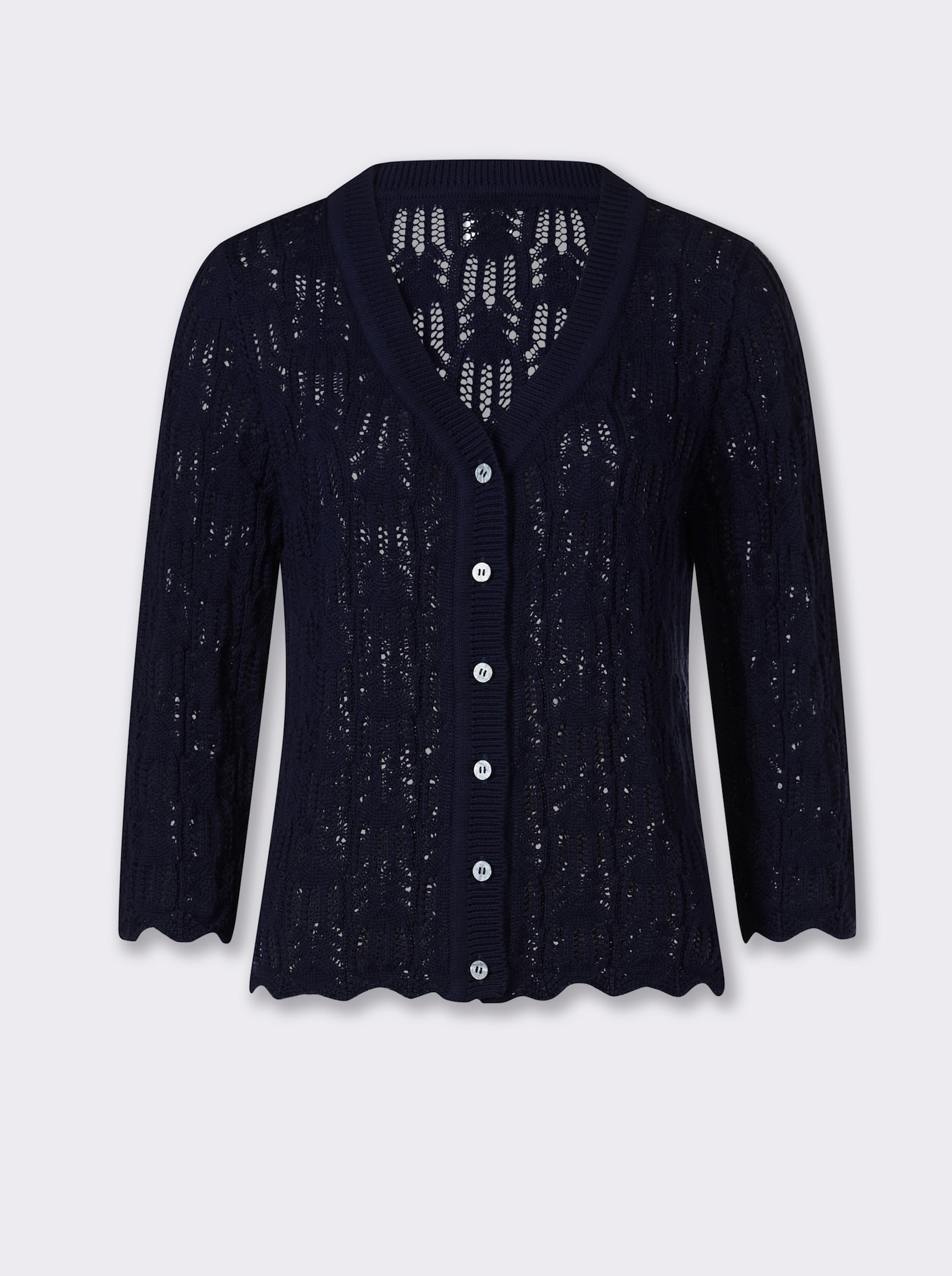 heine Ajourstrickjacke mit 3/4-Arm - marine