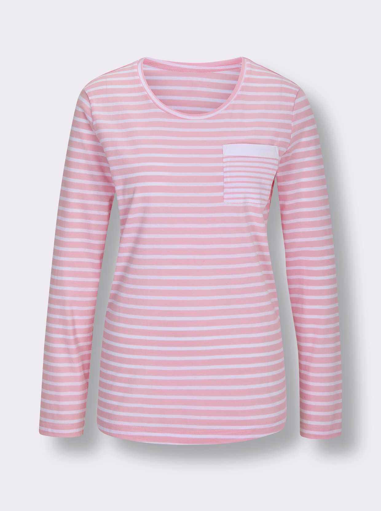 wäschepur Schlafanzug-Shirt - rosé-weiß-geringelt