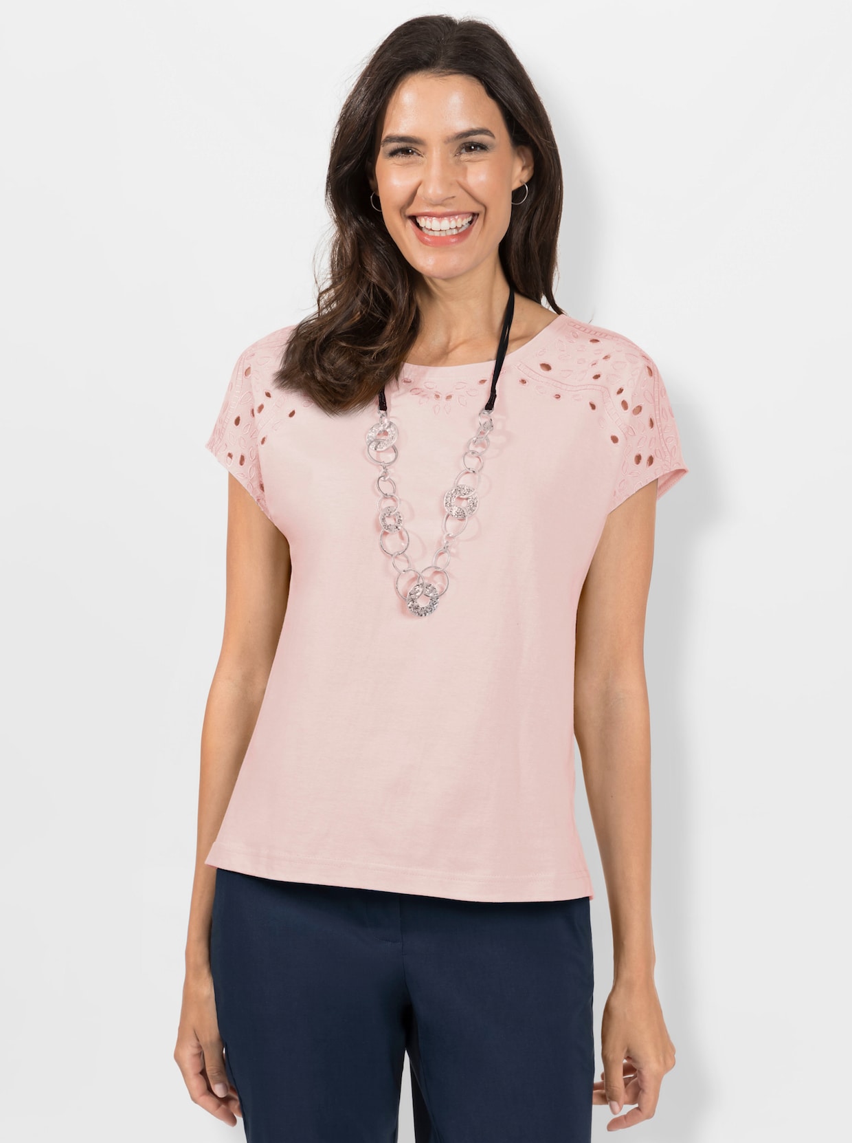 Tričko s kulatým výstřihem - světle růžová
