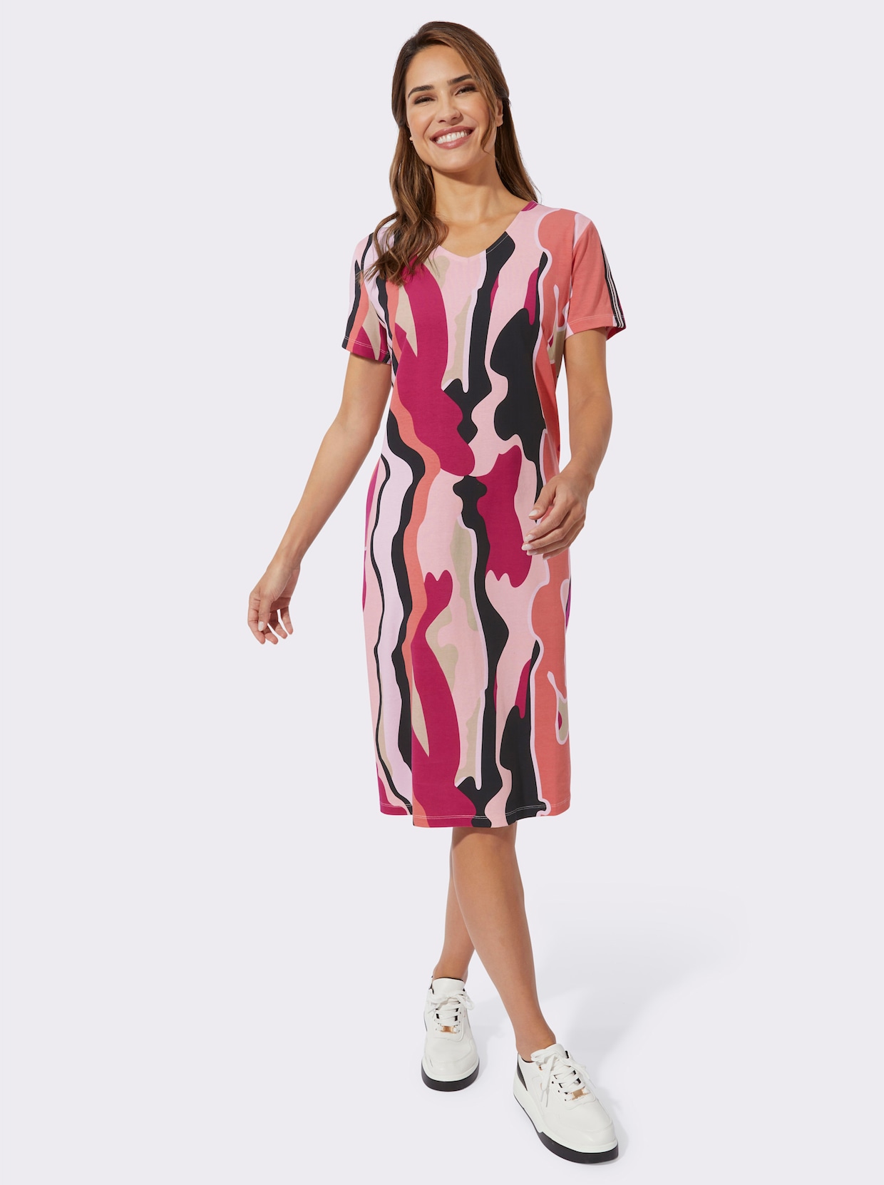 Jersey jurk - zwart/pink geprint