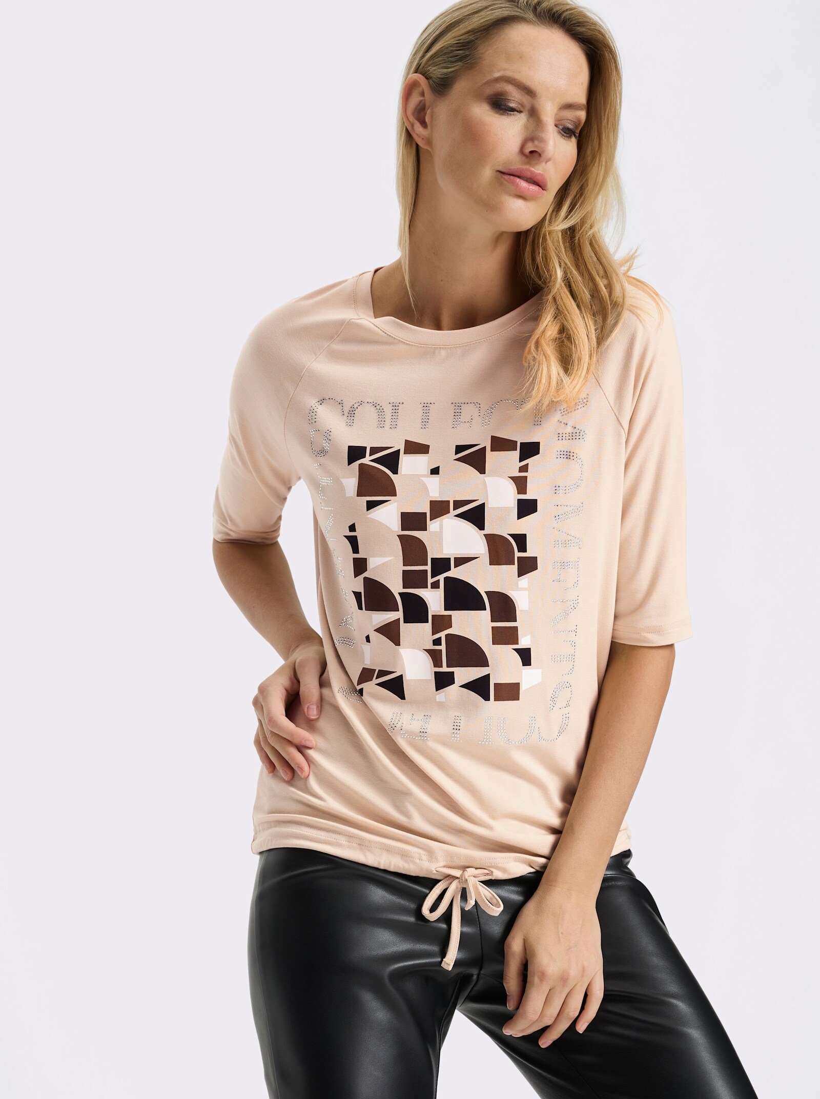 heine 3/4-Arm-Shirt mit Ziersteinchen - sand