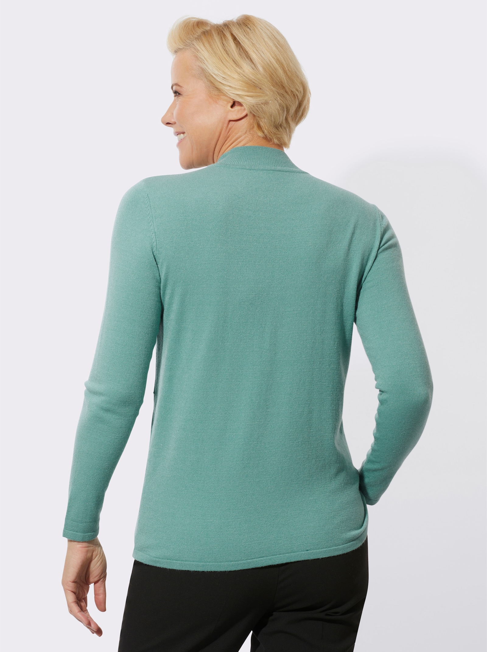 Stehkragenpullover mit Intarsienmuster - salbei-ecru-gemustert