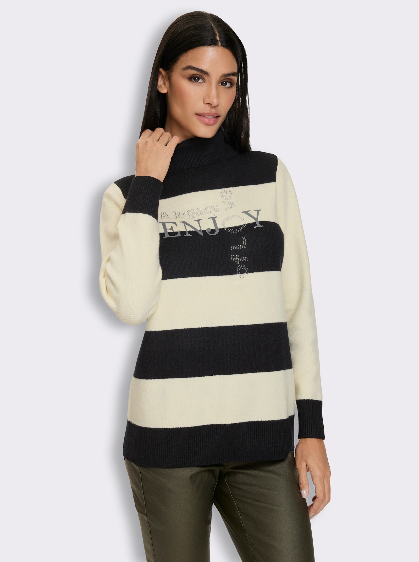 heine Rollkragenpullover mit Blockstreifen - schwarz-champagner-gestreift