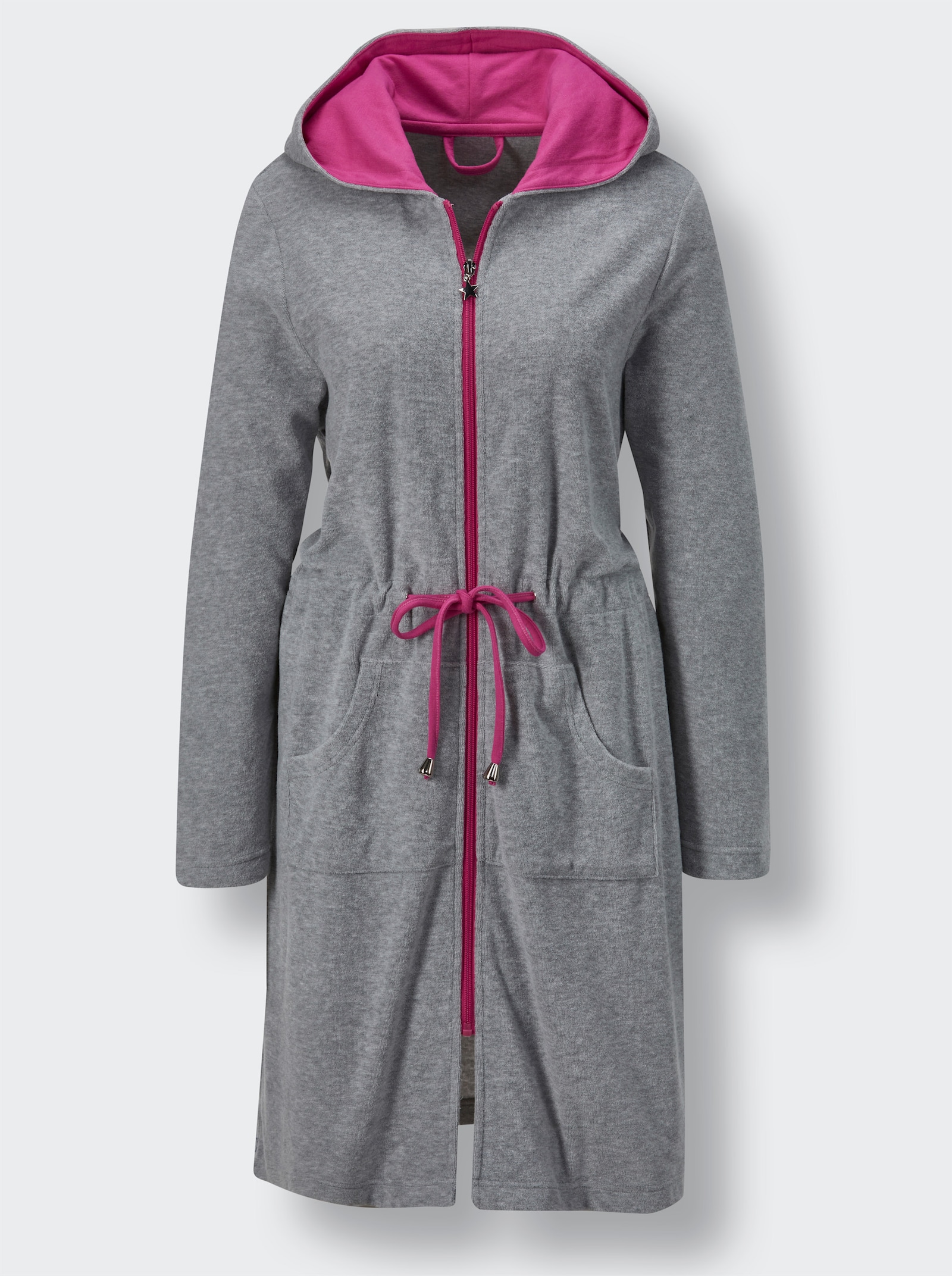 feel good Bademantel - grau-meliert-fuchsia