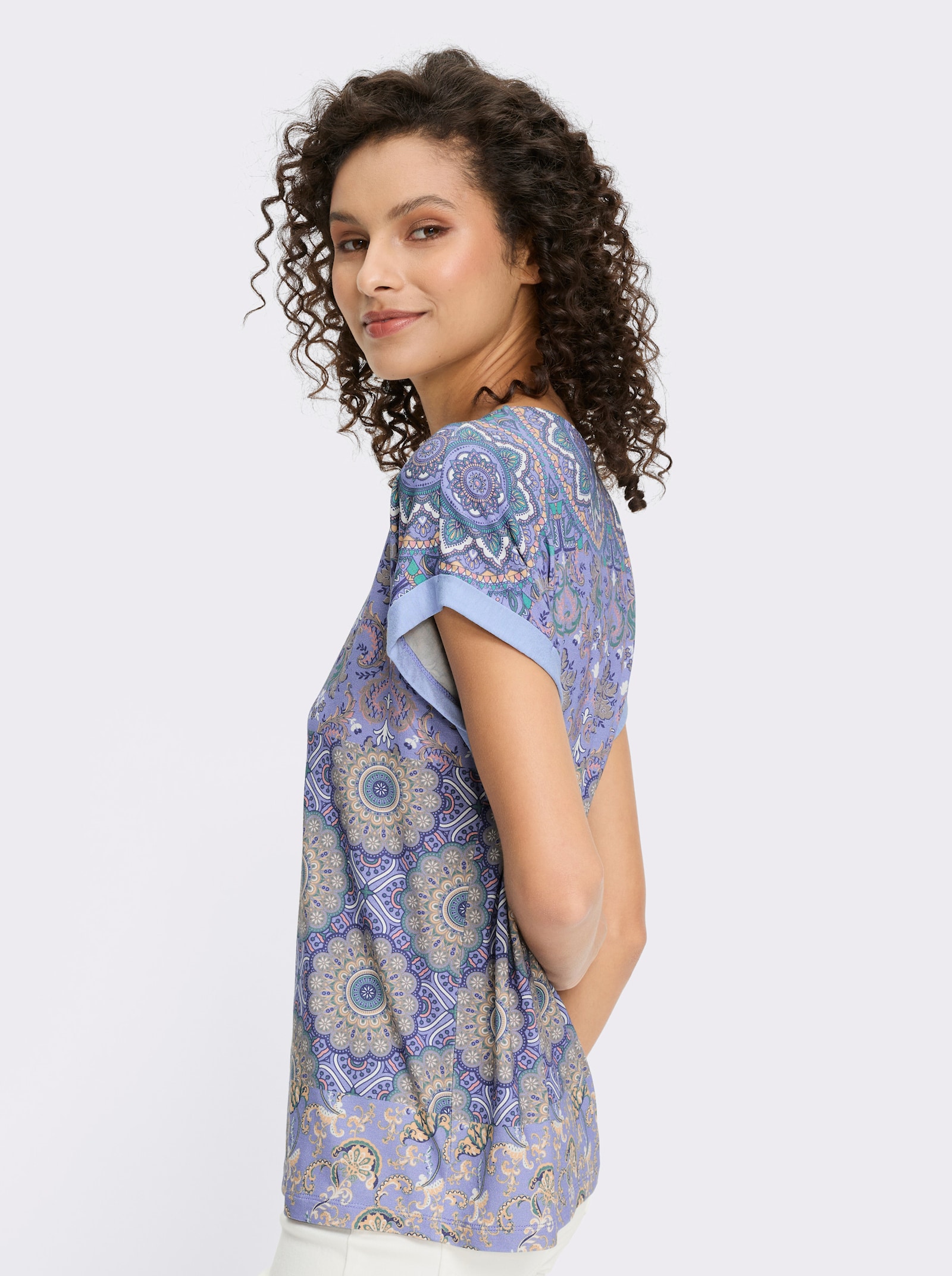 heine Kurzarmshirt in Patch-Optik - bleu-salbei-bedruckt