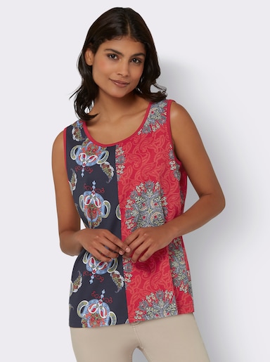 Shirttop in Patchwork-Optik - marine-rot-gemustert