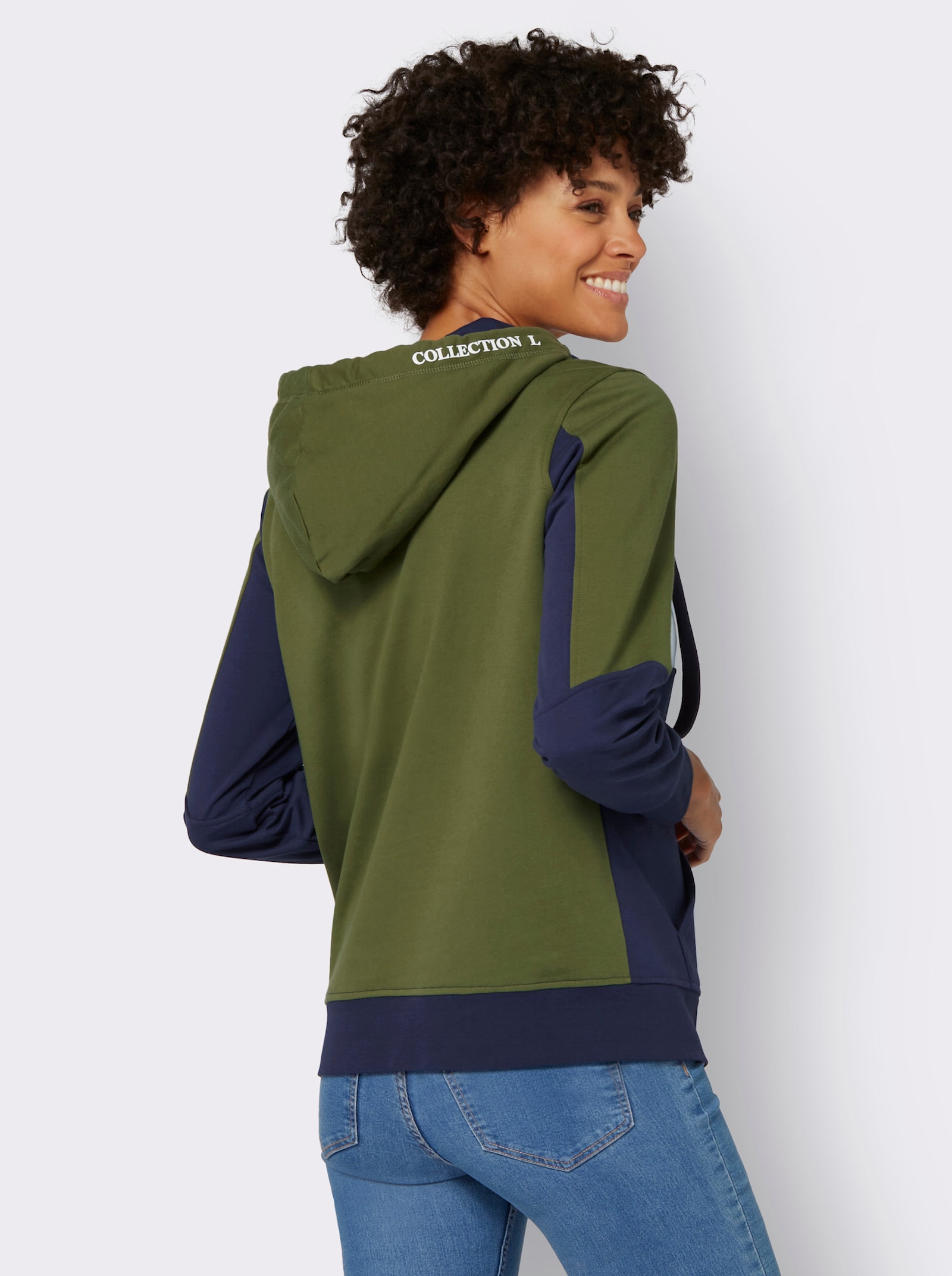 Kapuzensweatshirt im Colourblocking-Dessin - marine-oliv-gestreift