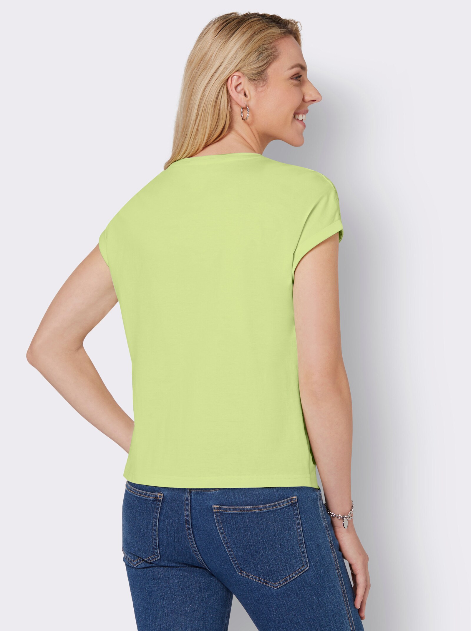 Rundhalsshirt mit Lochstickerei - pistazie