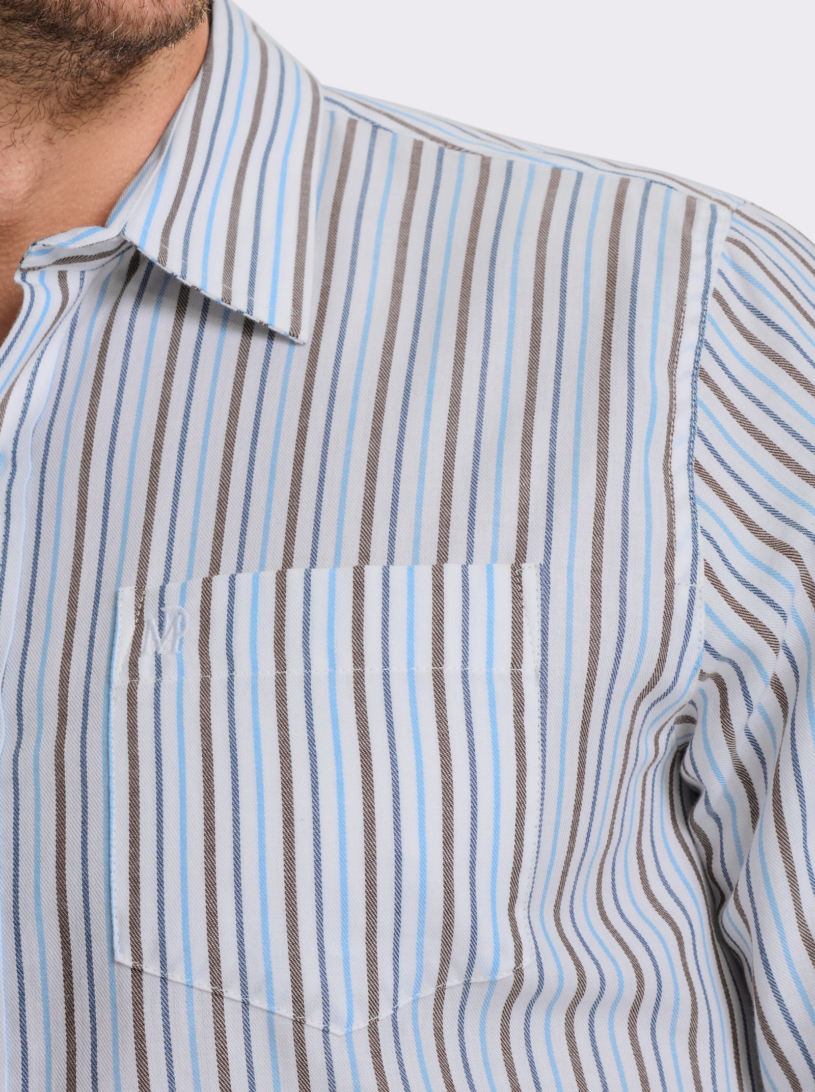 Marco Donati Langarmhemd in bügelfreier Popeline-Qualität - braun-gestreift