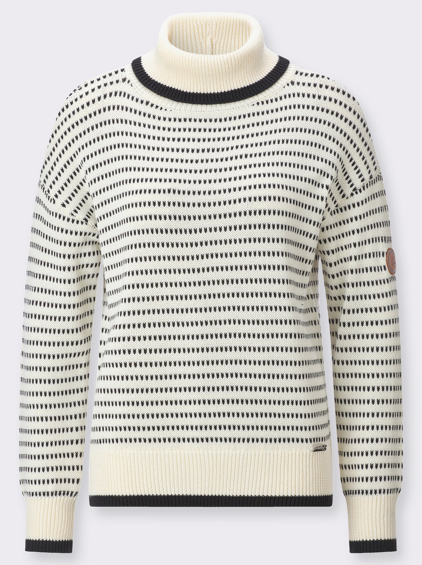 Rollkragenpullover mit Ringeln - champagner-schwarz-gemustert