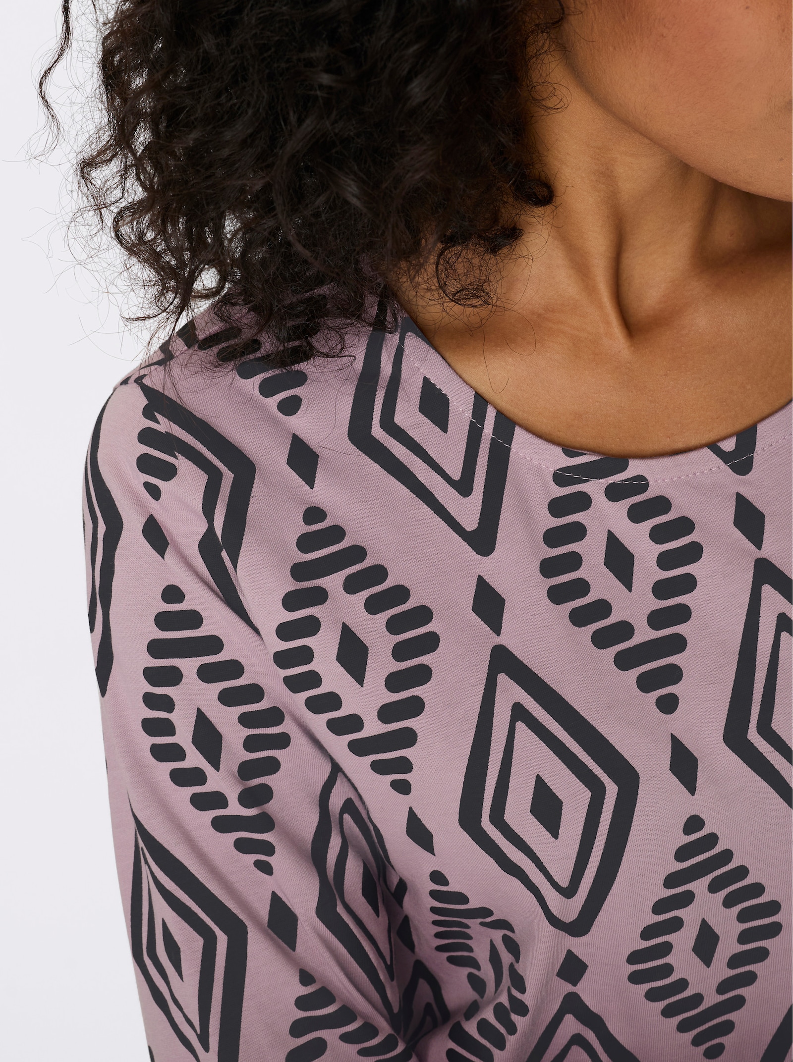 3/4-Arm-Shirt aus reiner Baumwolle, bedruckt - mauve-schwarz-bedruckt