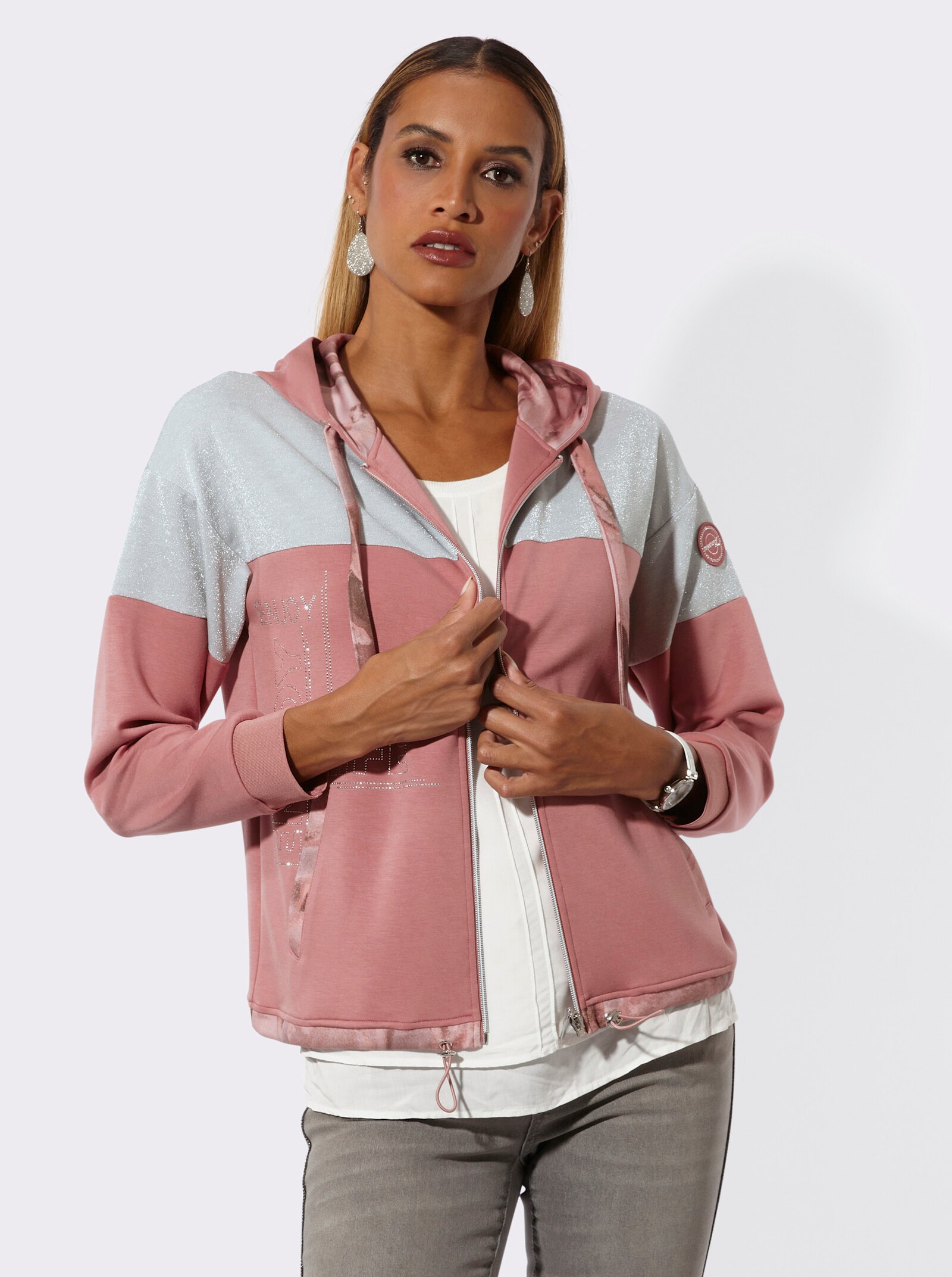 Shirtjacke mit Modal - rosenholz-hortensie-bedruckt