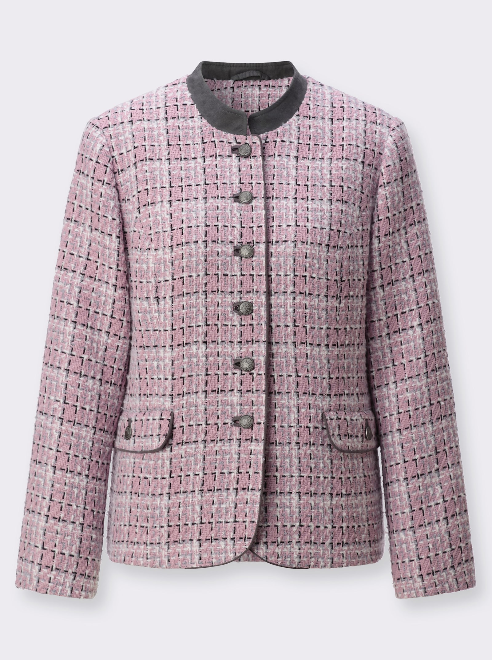 Bouclé-Blazer Stehkragen aus Veloursleder-Imitat - mauve-schwarz-gemustert