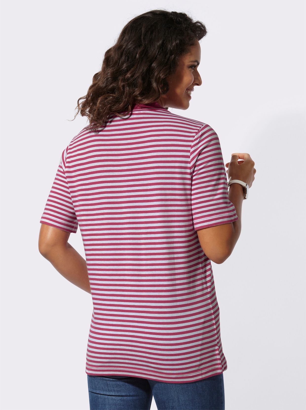 Poloshirt - fuchsia/wit gestreept