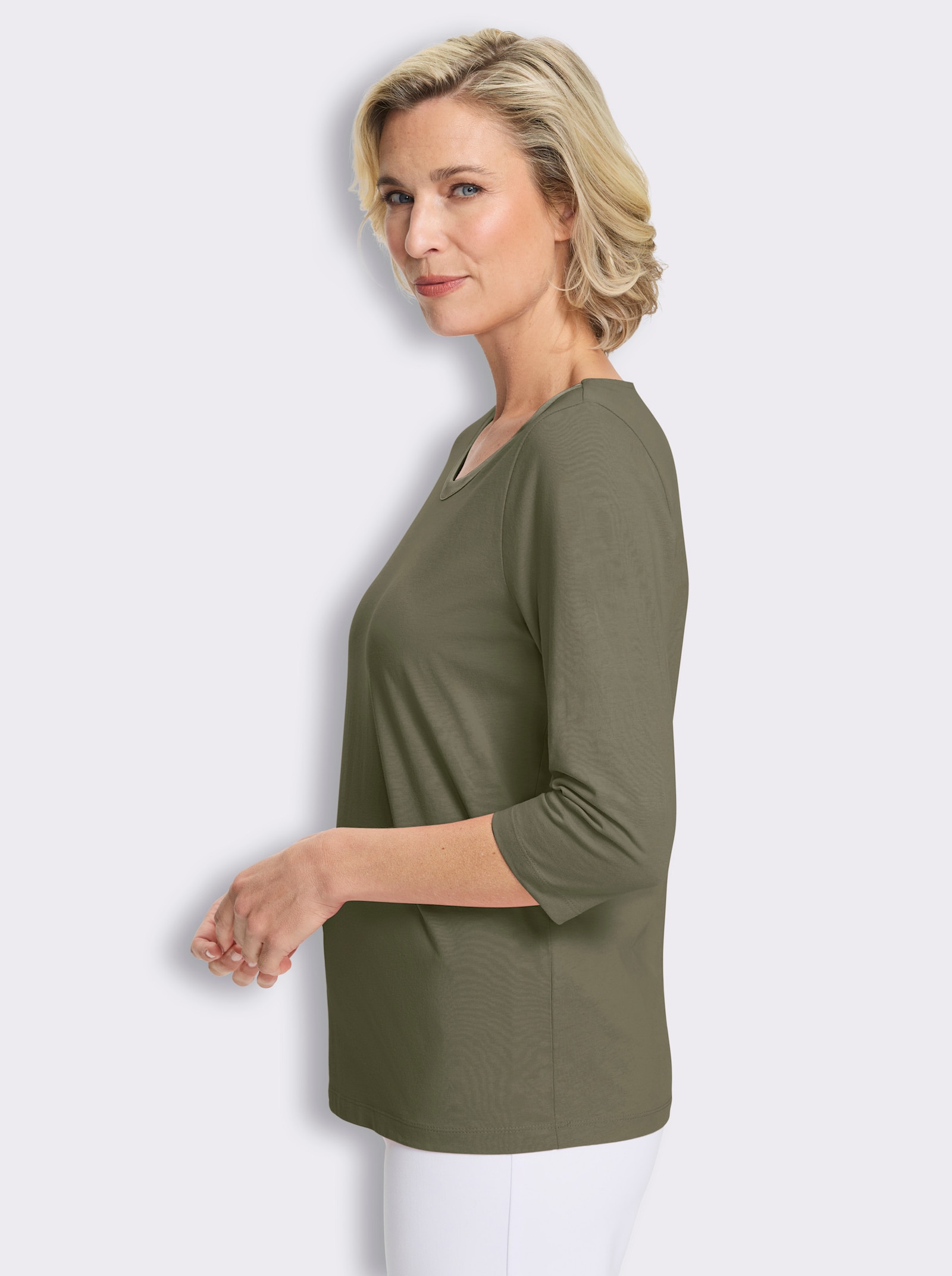 3/4-Arm-Shirt mit Satin-Paspelierung - khaki