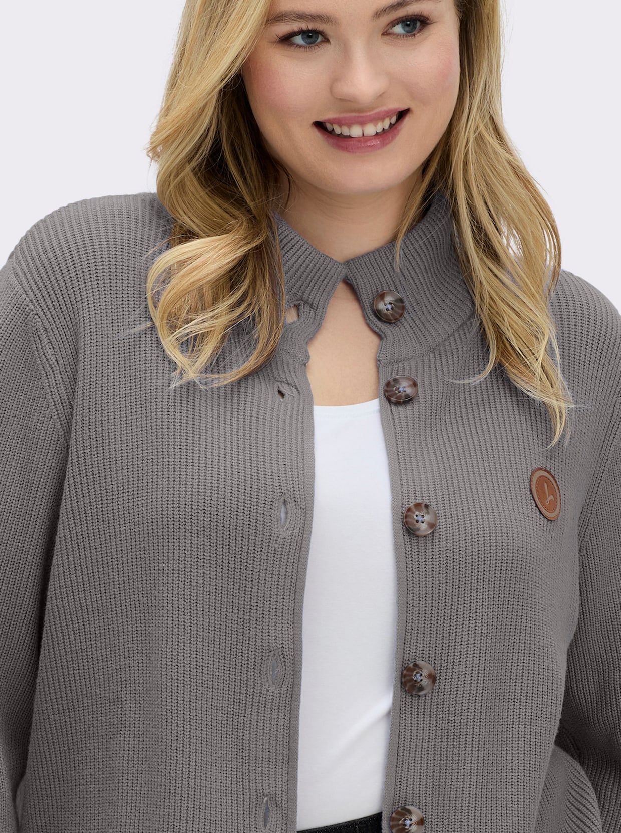 Longstrickjacke - steingrau