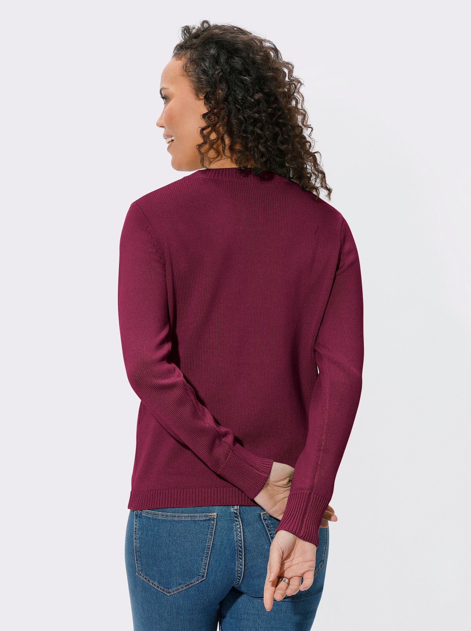 Pullover met ronde hals en opgestikte zakken - fuchsia