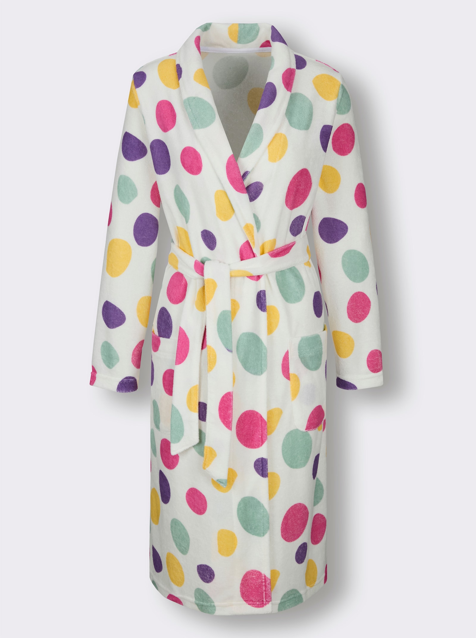 feel good Bademantel - weiß-fuchsia-bedruckt