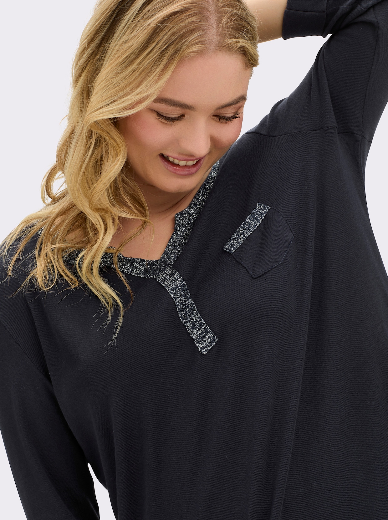 3/4-Arm-Shirt mit Glitzer-Details - marine