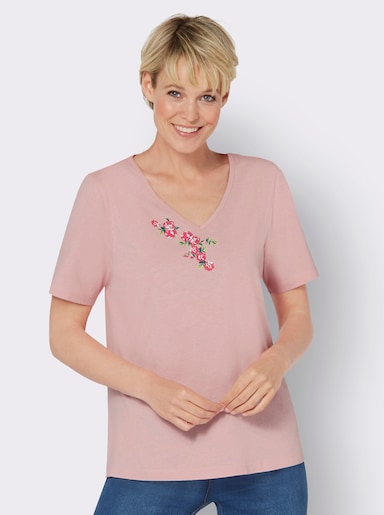 Tričko s výstřihem do V - hortenziová-pink