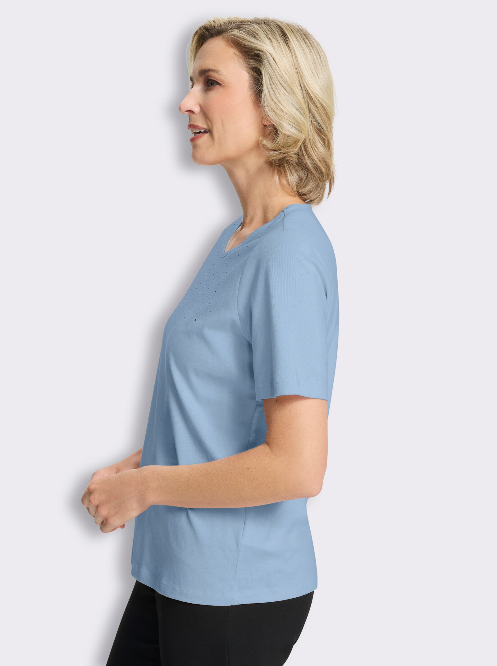 Shirt met korte mouwen en steentjesversiering - ijsblauw