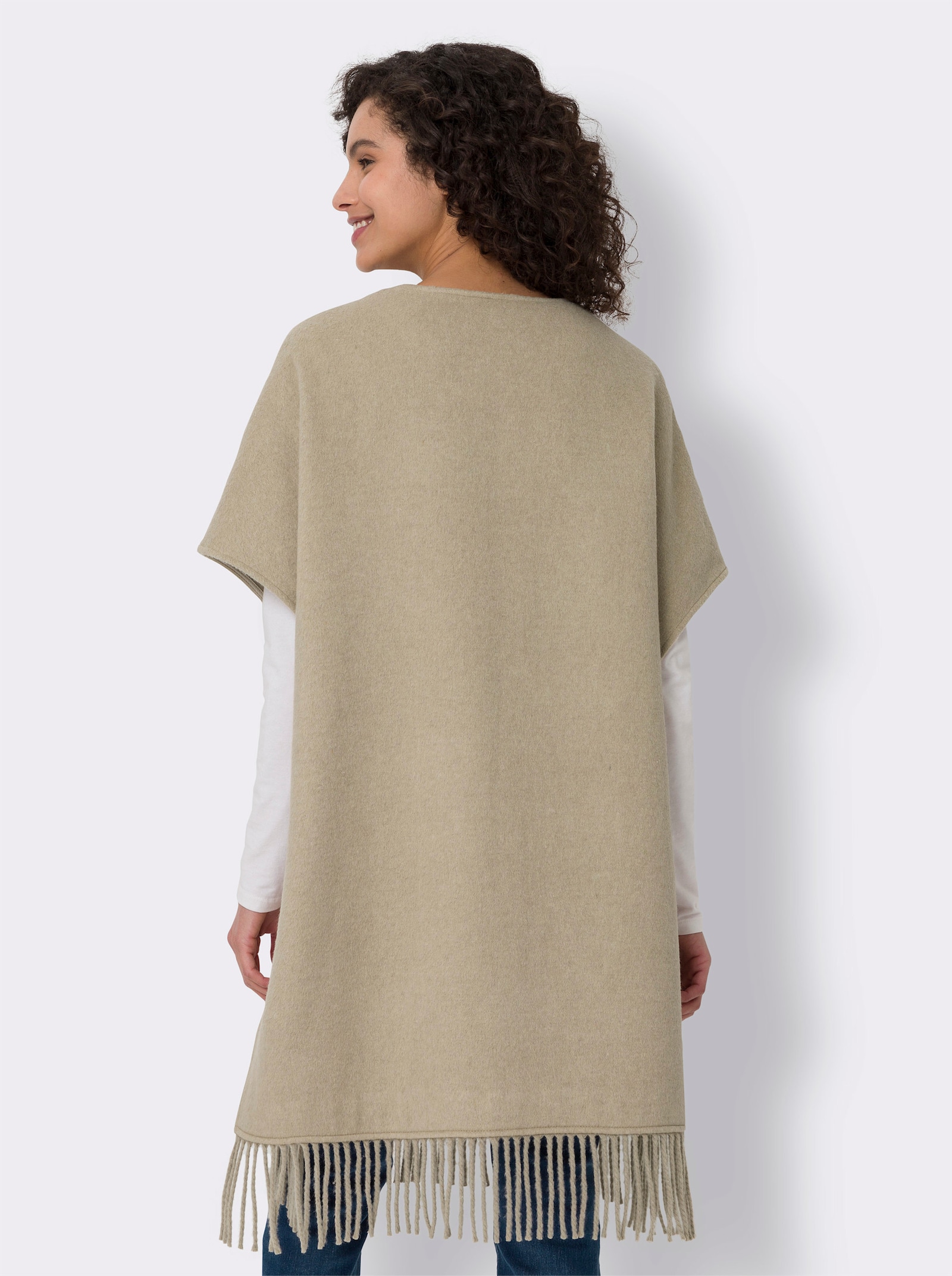 heine Cape mit Fransensaum - beige-meliert