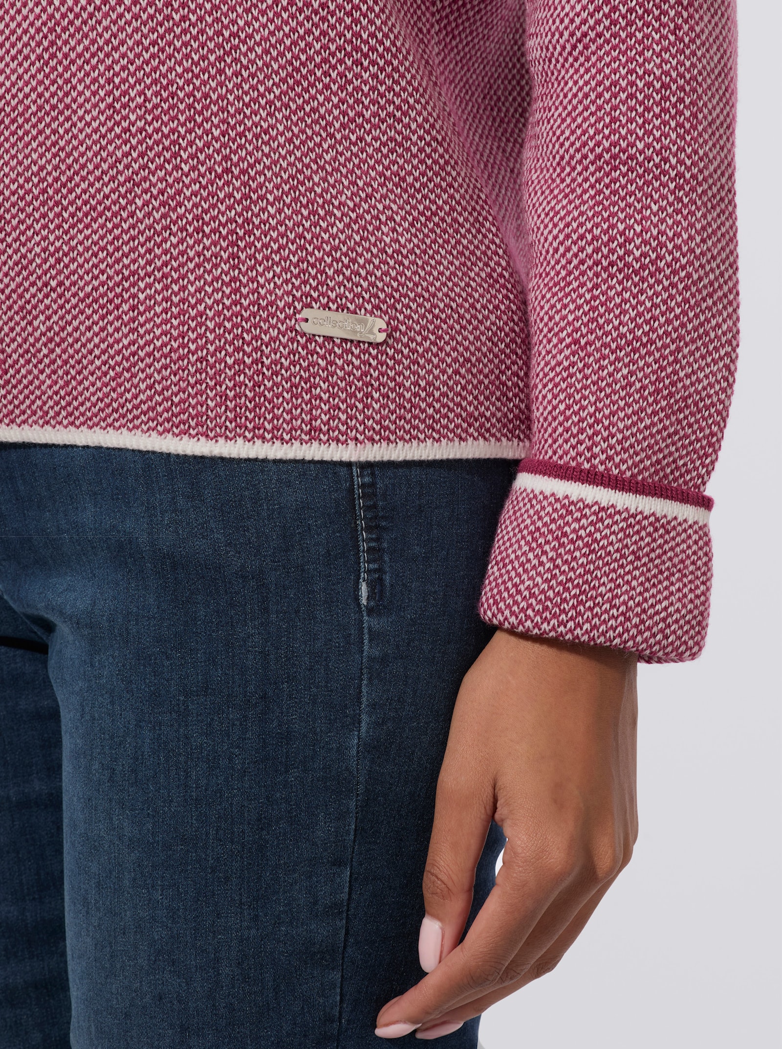 Stehkragenpullover mit Strickmuster - malve-ecru-meliert
