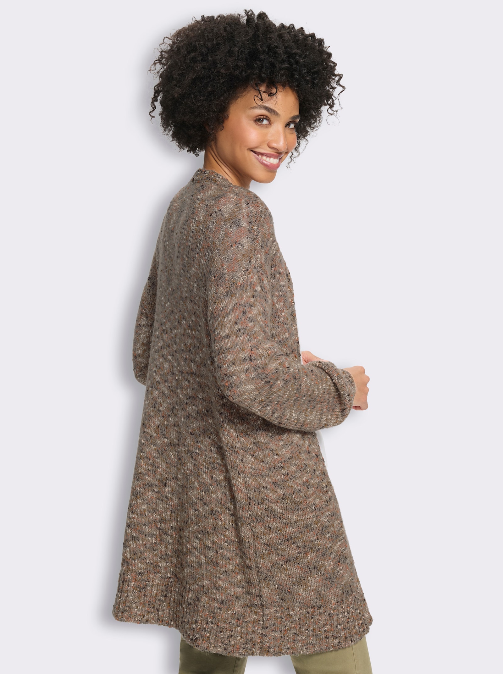 heine Strickjacke aus Bouclé-Garn - taupe-papaya-meliert