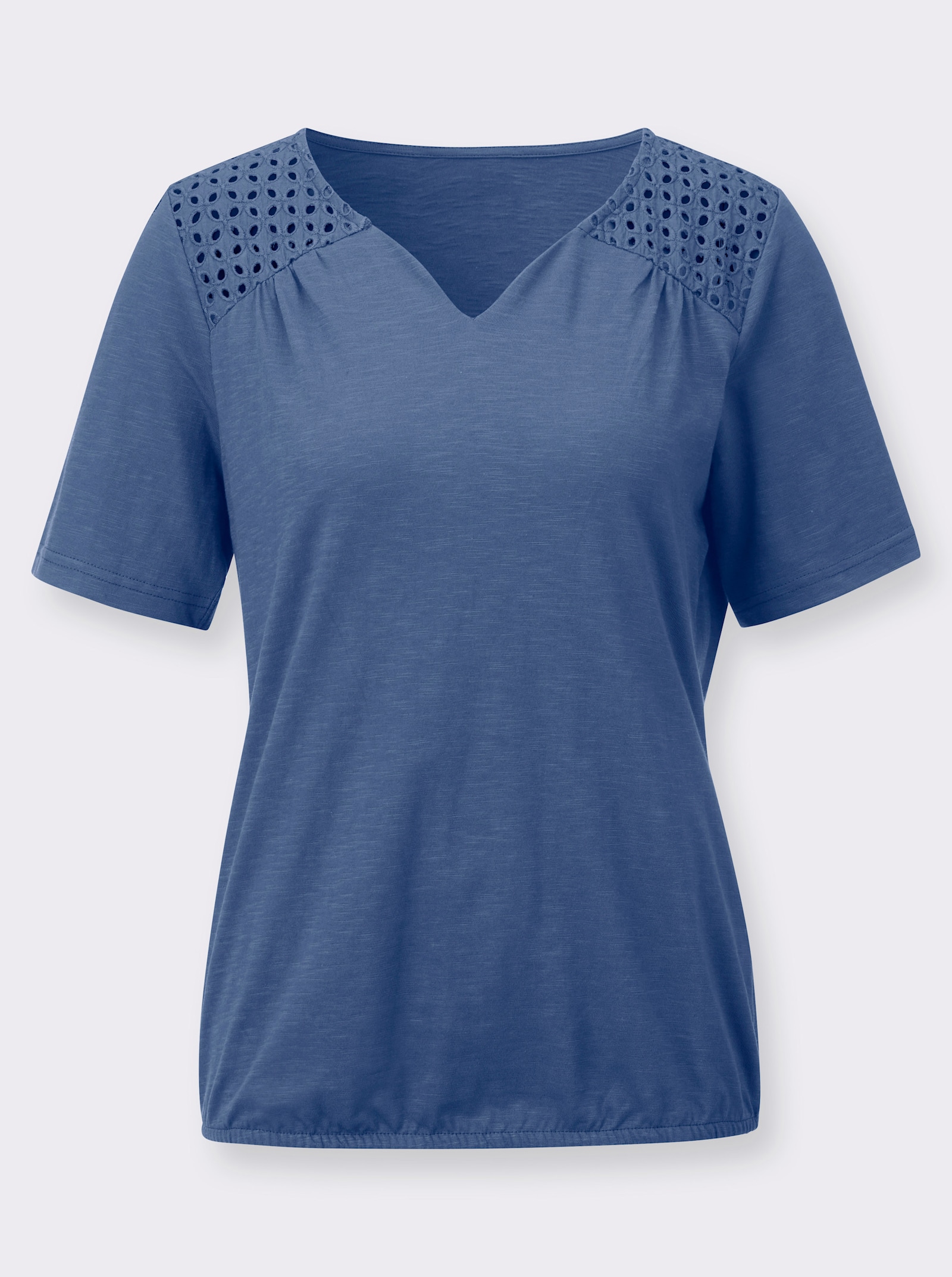 Krajkové tričko s elastickým dolním lemem - džínová modrá