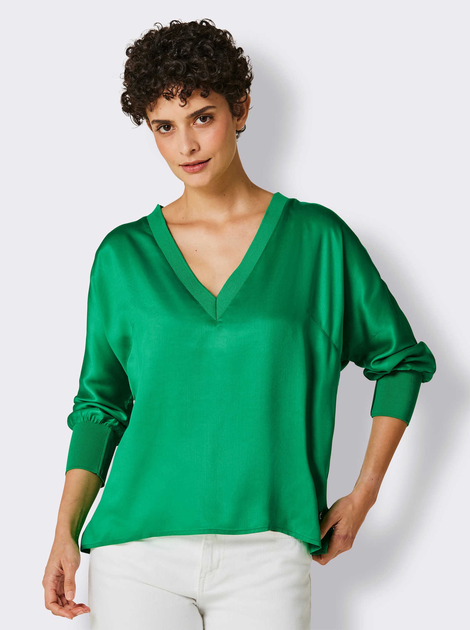 CREATION L PREMIUM Langarmbluse mit Fledermaus-Ärmeln - grasgrün